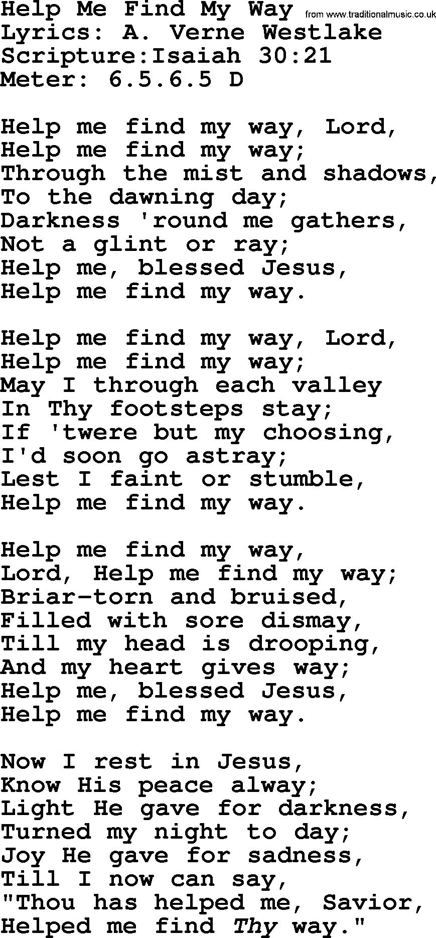 Hymns about  Angels, Hymn: Help Me Find My Way, lyrics, sheet music, midi & Mp3 music with PDF