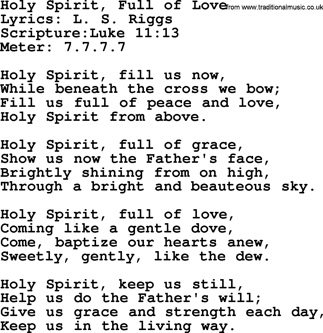 Hymns about  Angels, Hymn: Holy Spirit, Full of Love, lyrics, sheet music, midi & Mp3 music with PDF