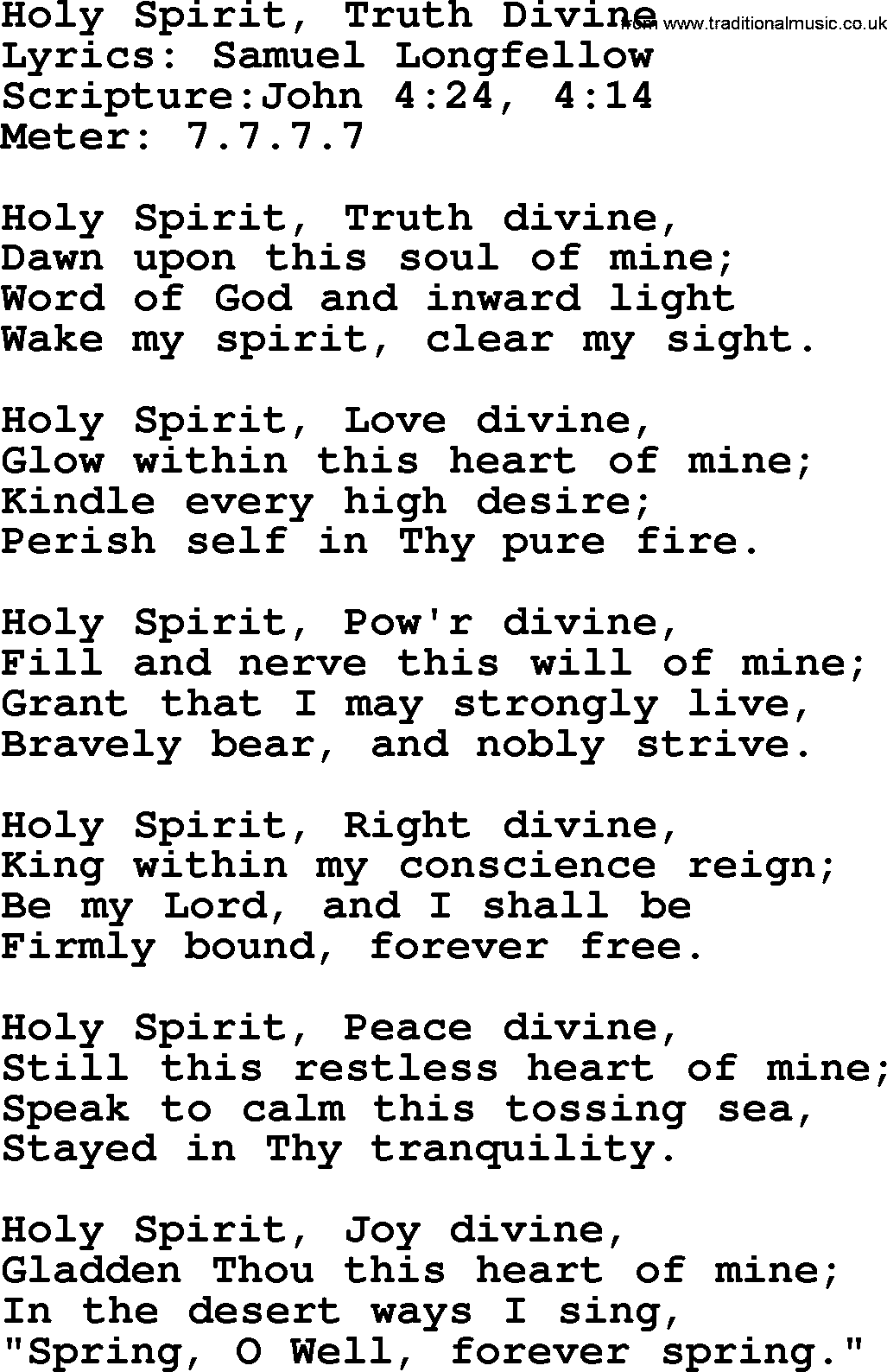 Hymns about  Angels, Hymn: Holy Spirit, Truth Divine, lyrics, sheet music, midi & Mp3 music with PDF