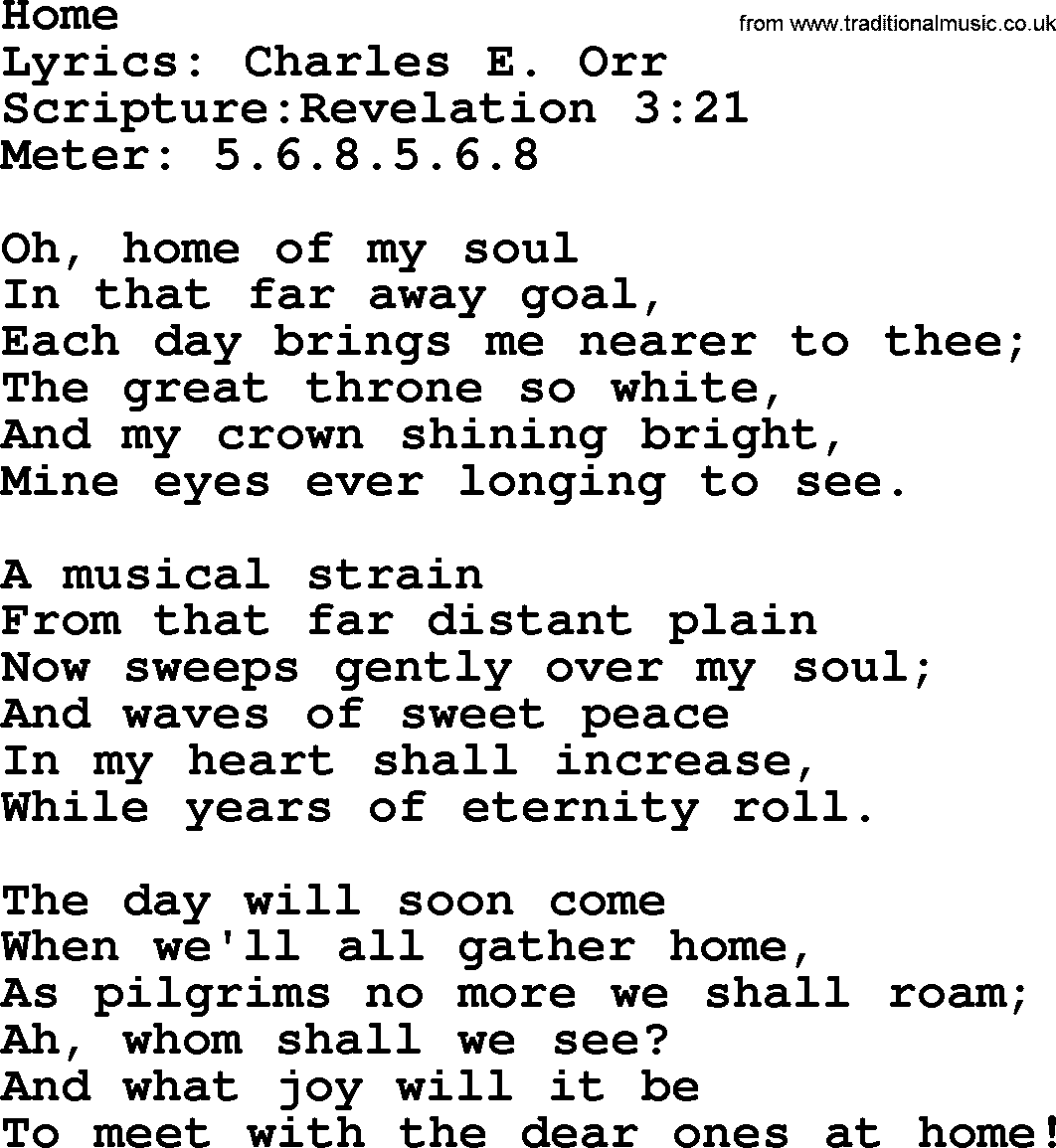 Hymns about  Angels, Hymn: Home, lyrics, sheet music, midi & Mp3 music with PDF