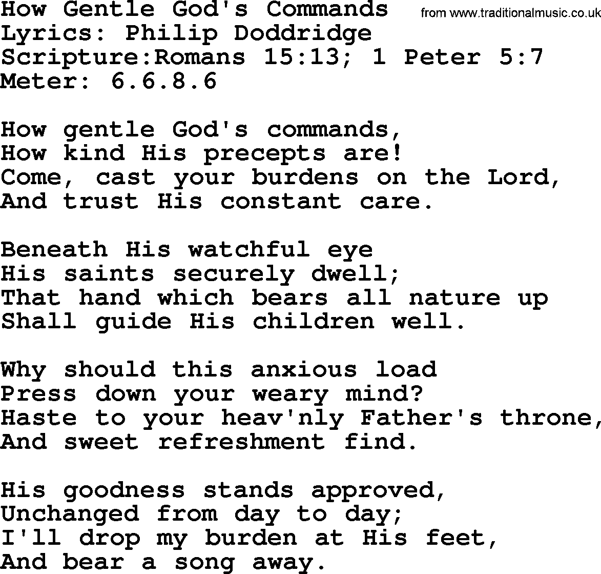 Hymns about  Angels, Hymn: How Gentle God's Commands, lyrics, sheet music, midi & Mp3 music with PDF