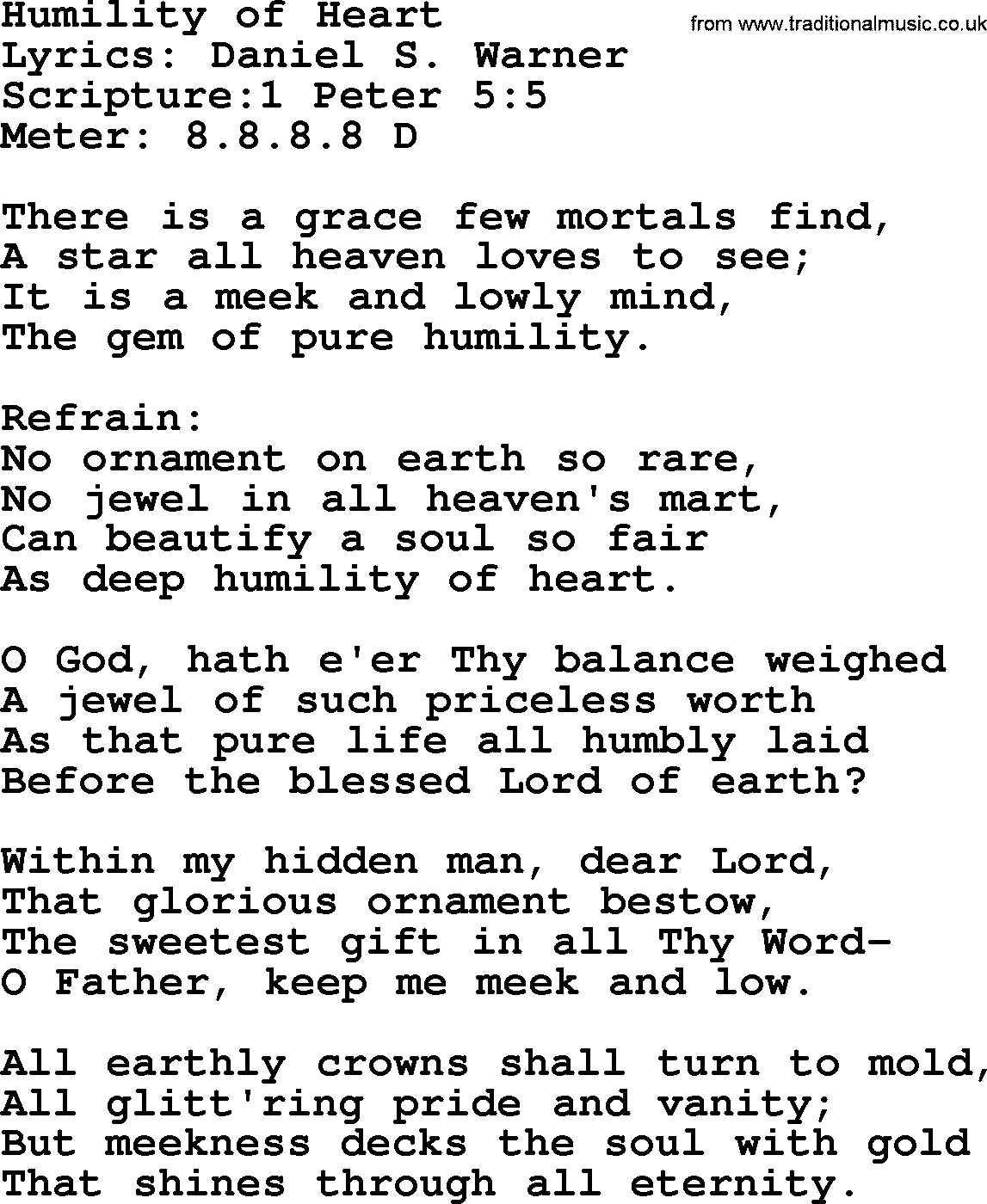 Hymns about  Angels, Hymn: Humility of Heart, lyrics, sheet music, midi & Mp3 music with PDF