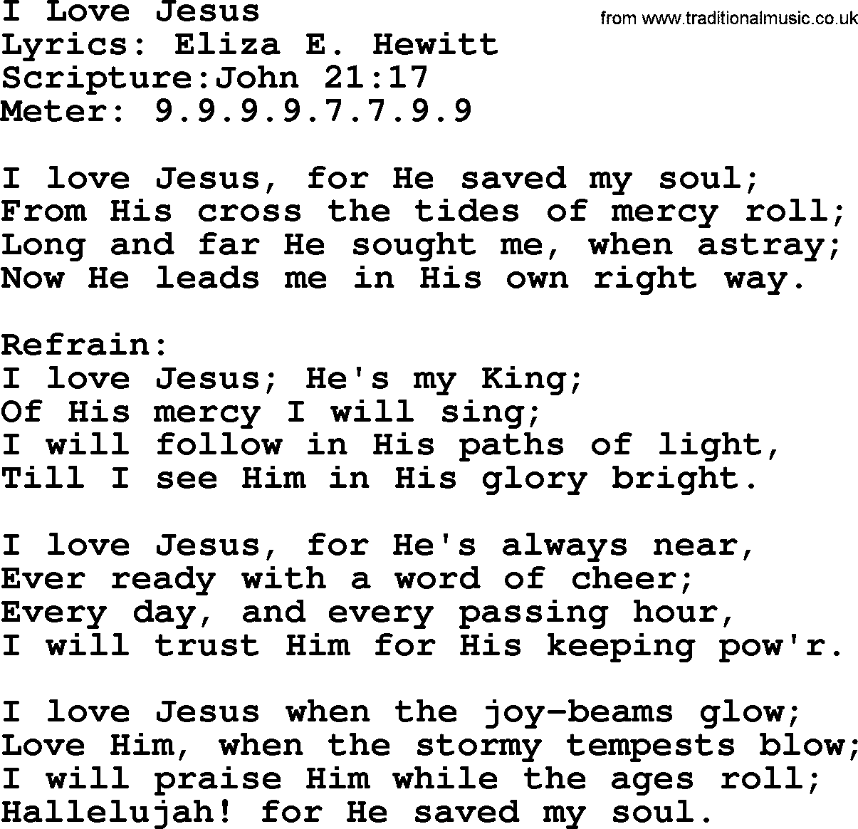 Hymns about  Angels, Hymn: I Love Jesus, lyrics, sheet music, midi & Mp3 music with PDF