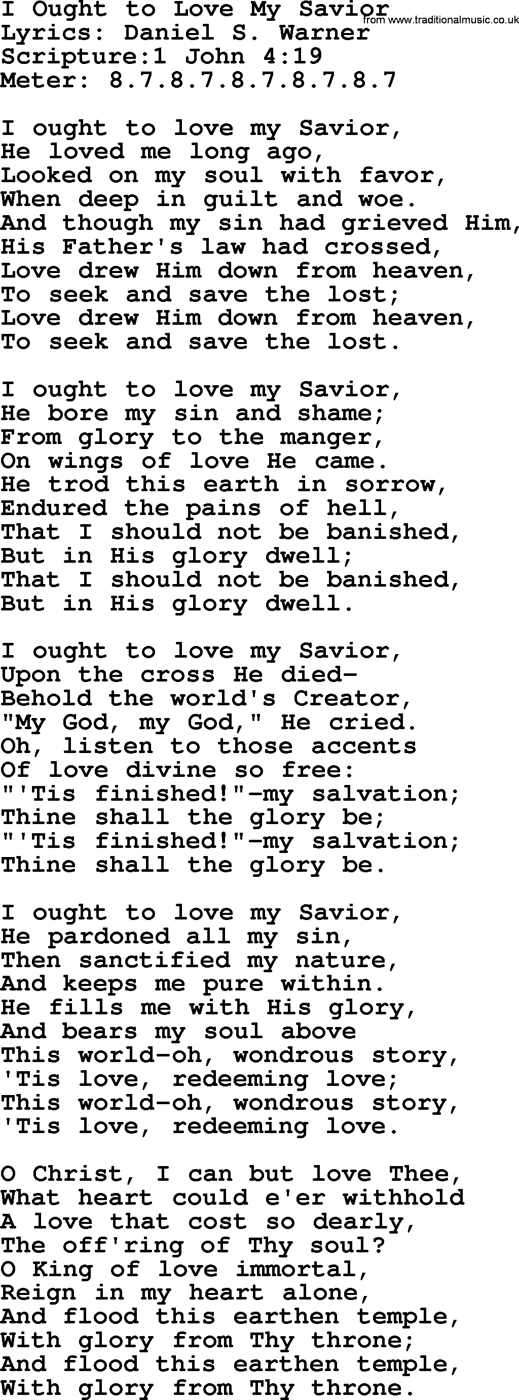 Hymns about  Angels, Hymn: I Ought to Love My Savior, lyrics, sheet music, midi & Mp3 music with PDF