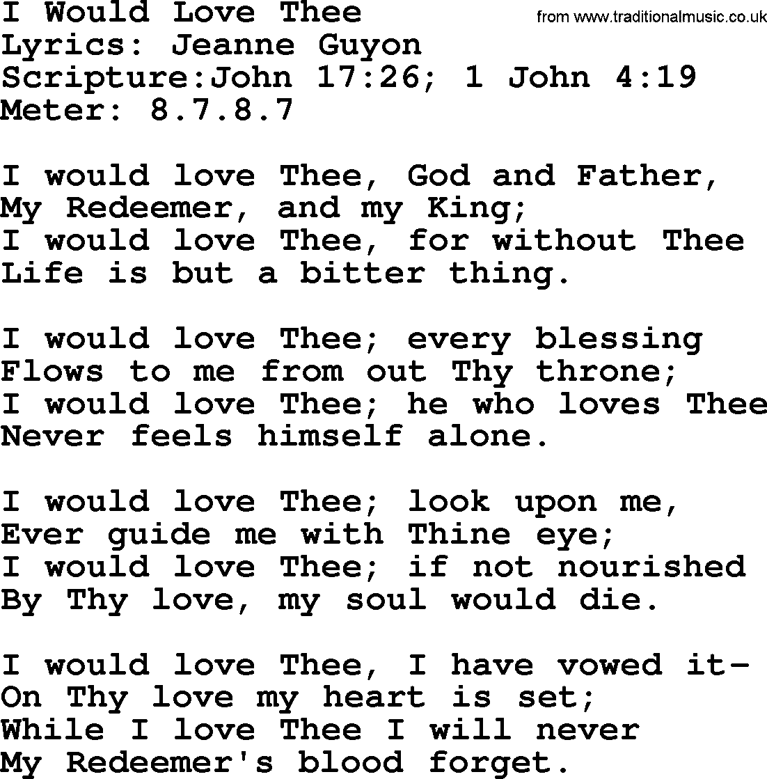 Hymns about  Angels, Hymn: I Would Love Thee, lyrics, sheet music, midi & Mp3 music with PDF