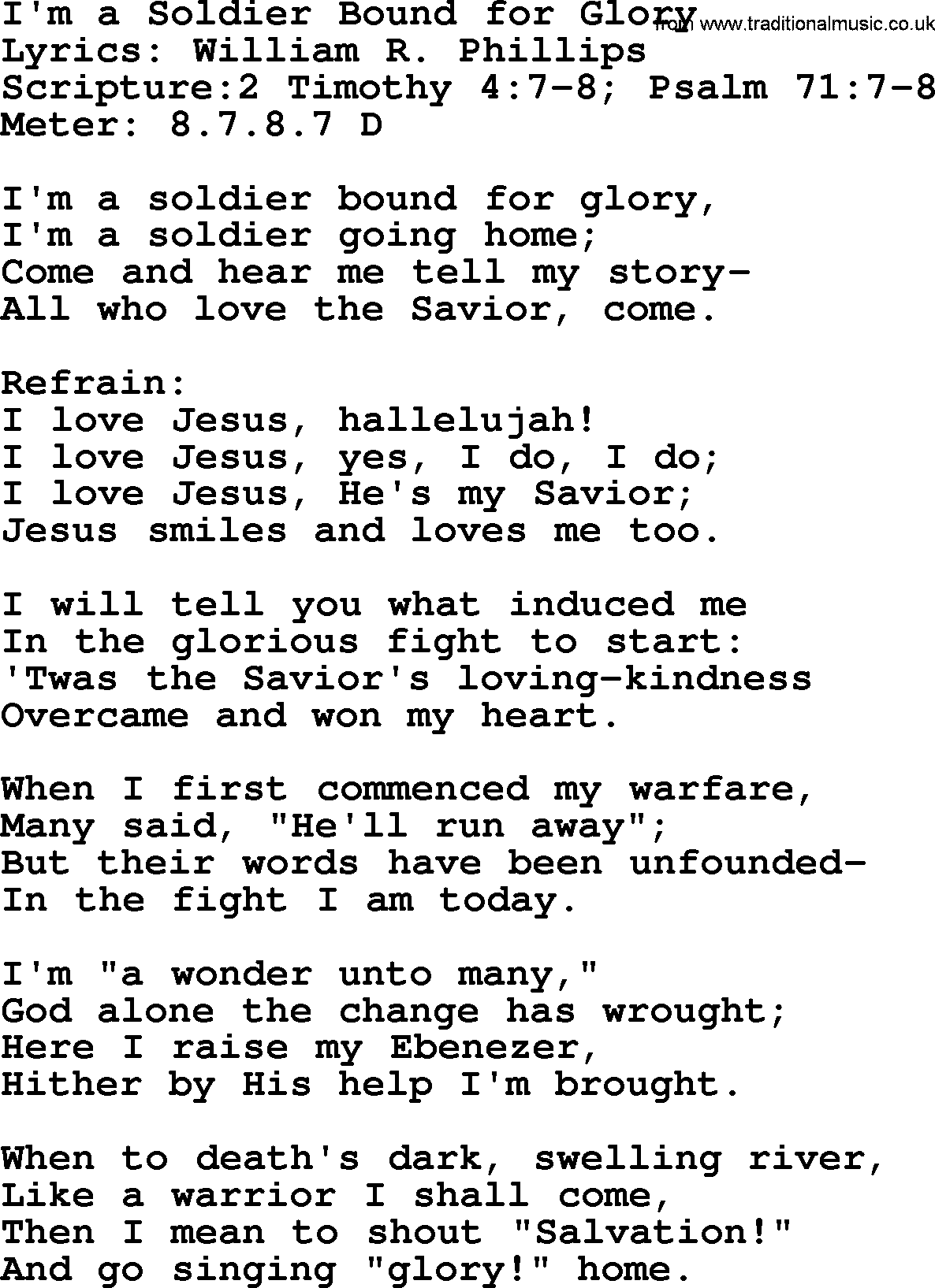 Hymns about  Angels, Hymn: I'm a Soldier Bound for Glory, lyrics, sheet music, midi & Mp3 music with PDF