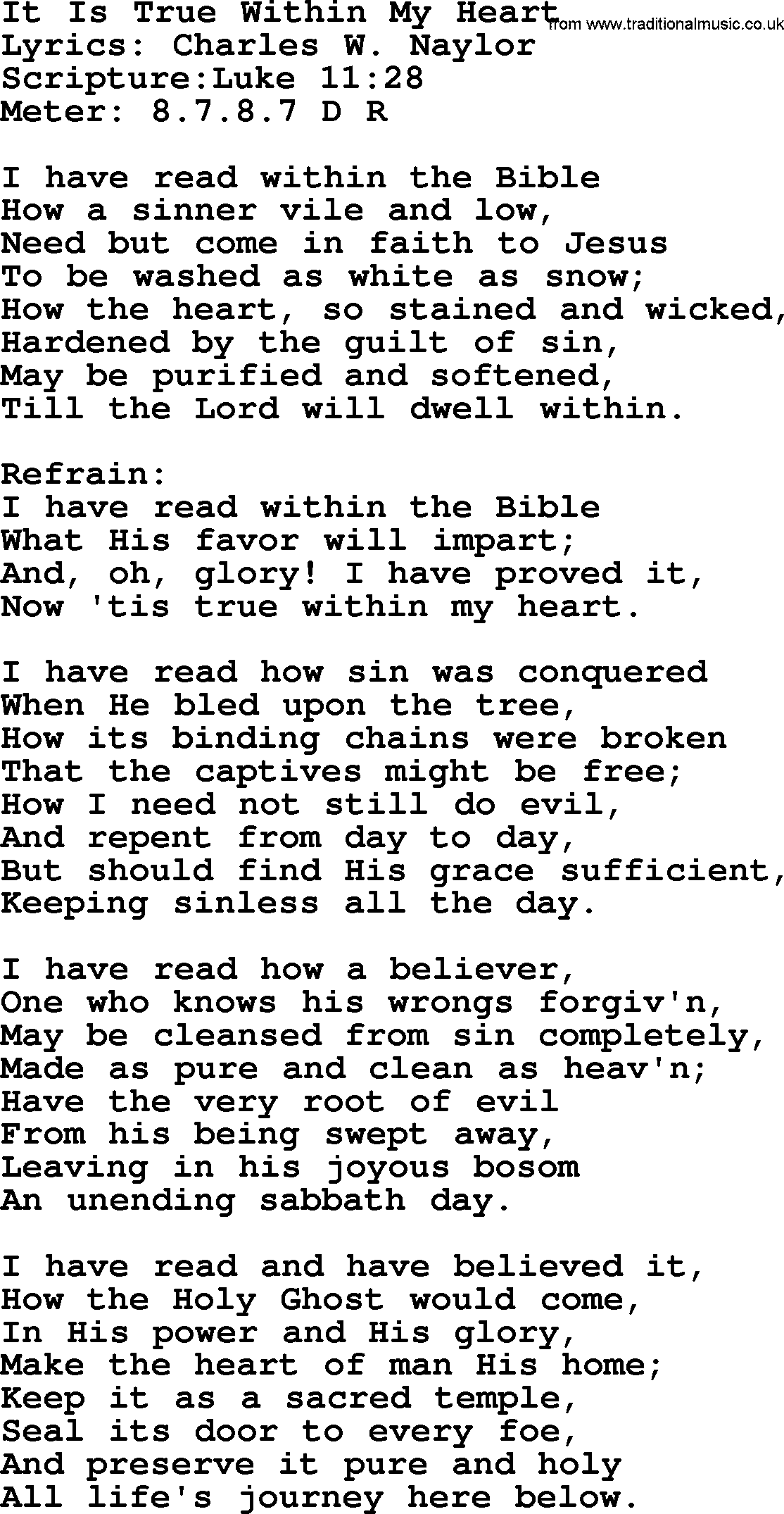 Good Old Hymns It Is True Within My Heart Lyrics Sheetmusic Midi Mp3 Audio And Pdf This song is by the feeling and appears on the album the feeling (2016). traditional music library