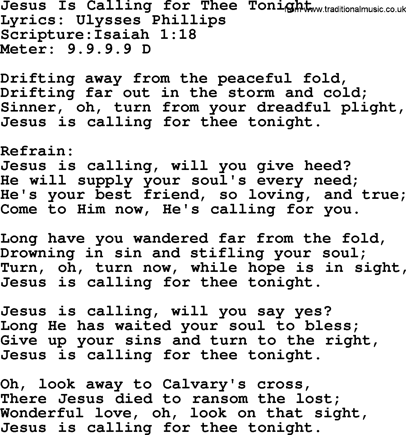 Hymns about  Angels, Hymn: Jesus Is Calling for Thee Tonight, lyrics, sheet music, midi & Mp3 music with PDF