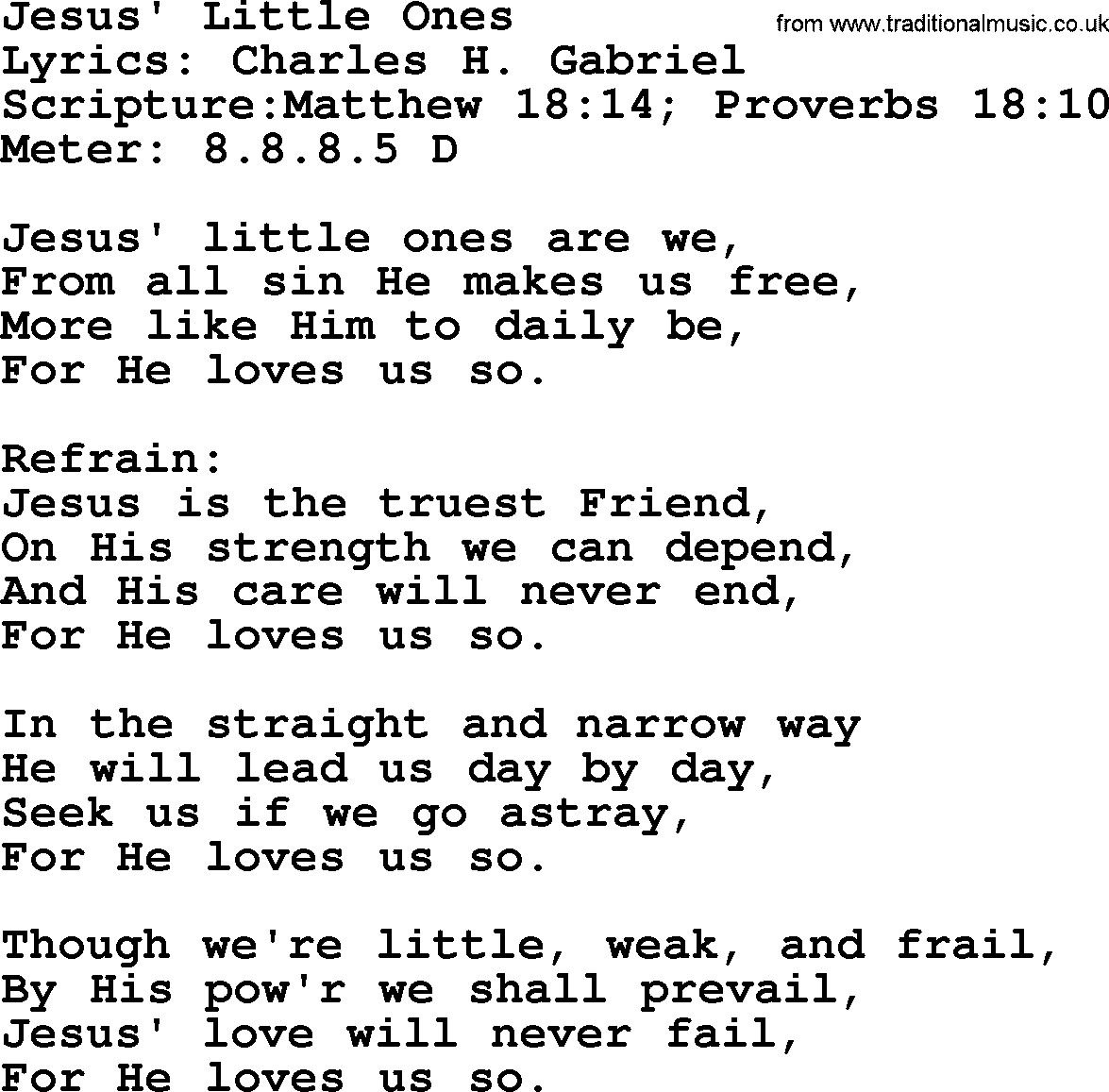 Hymns about  Angels, Hymn: Jesus' Little Ones, lyrics, sheet music, midi & Mp3 music with PDF