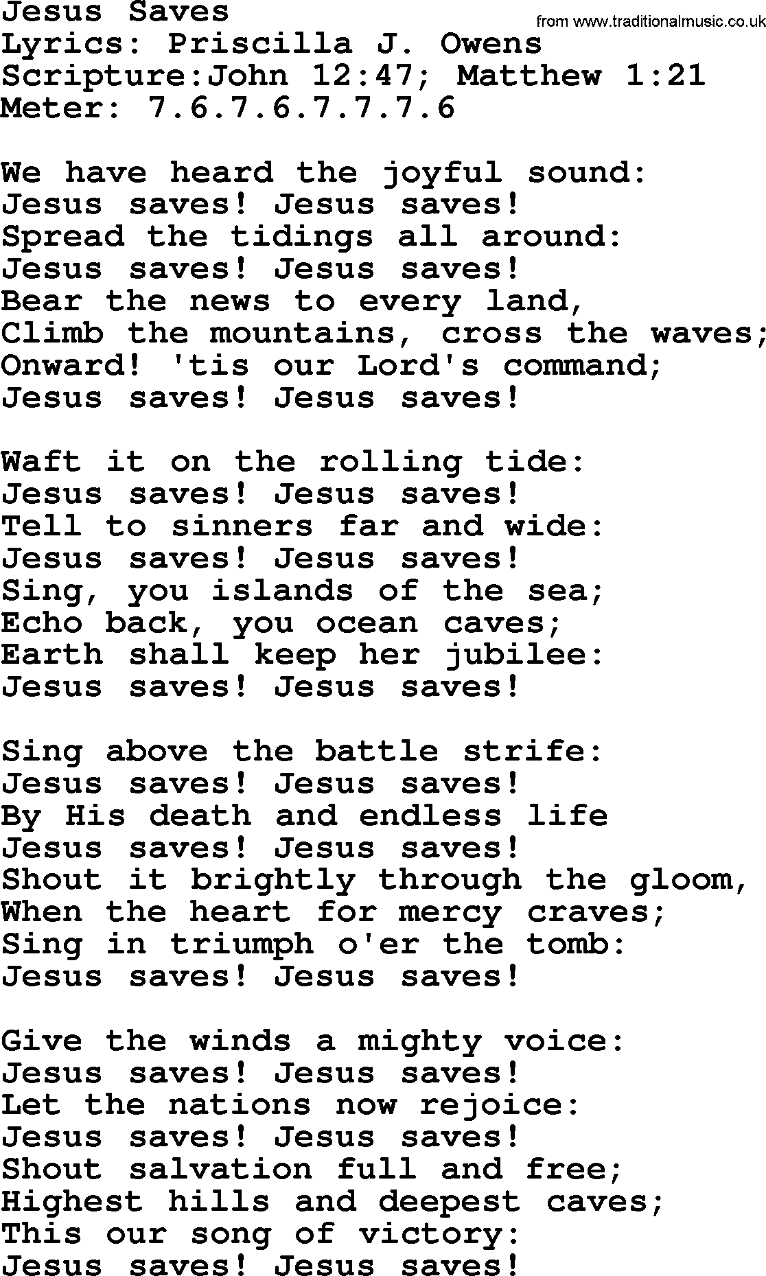 Hymns about  Angels, Hymn: Jesus Saves, lyrics, sheet music, midi & Mp3 music with PDF