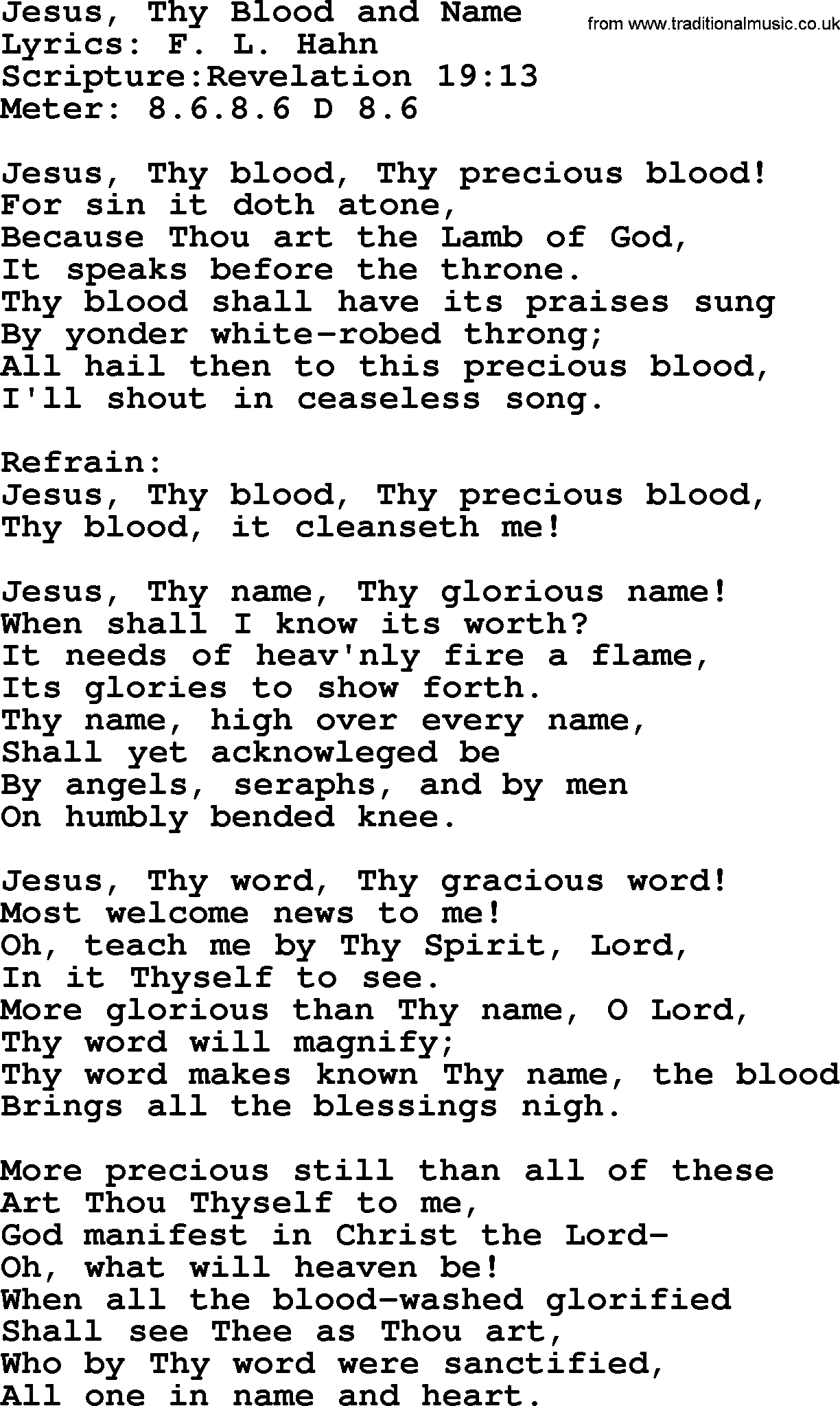 Hymns about  Angels, Hymn: Jesus, Thy Blood and Name, lyrics, sheet music, midi & Mp3 music with PDF