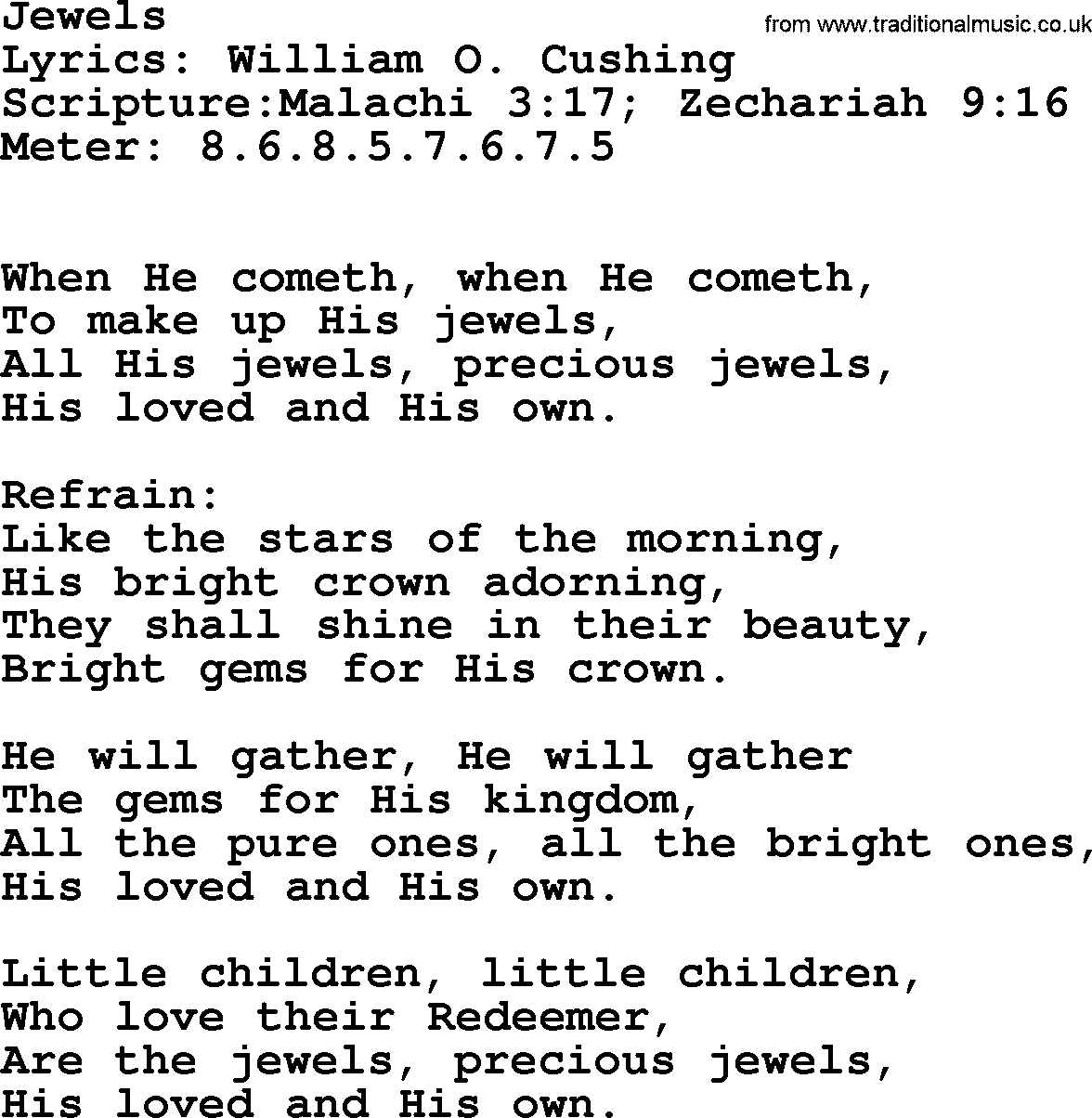 Hymns about  Angels, Hymn: Jewels, lyrics, sheet music, midi & Mp3 music with PDF