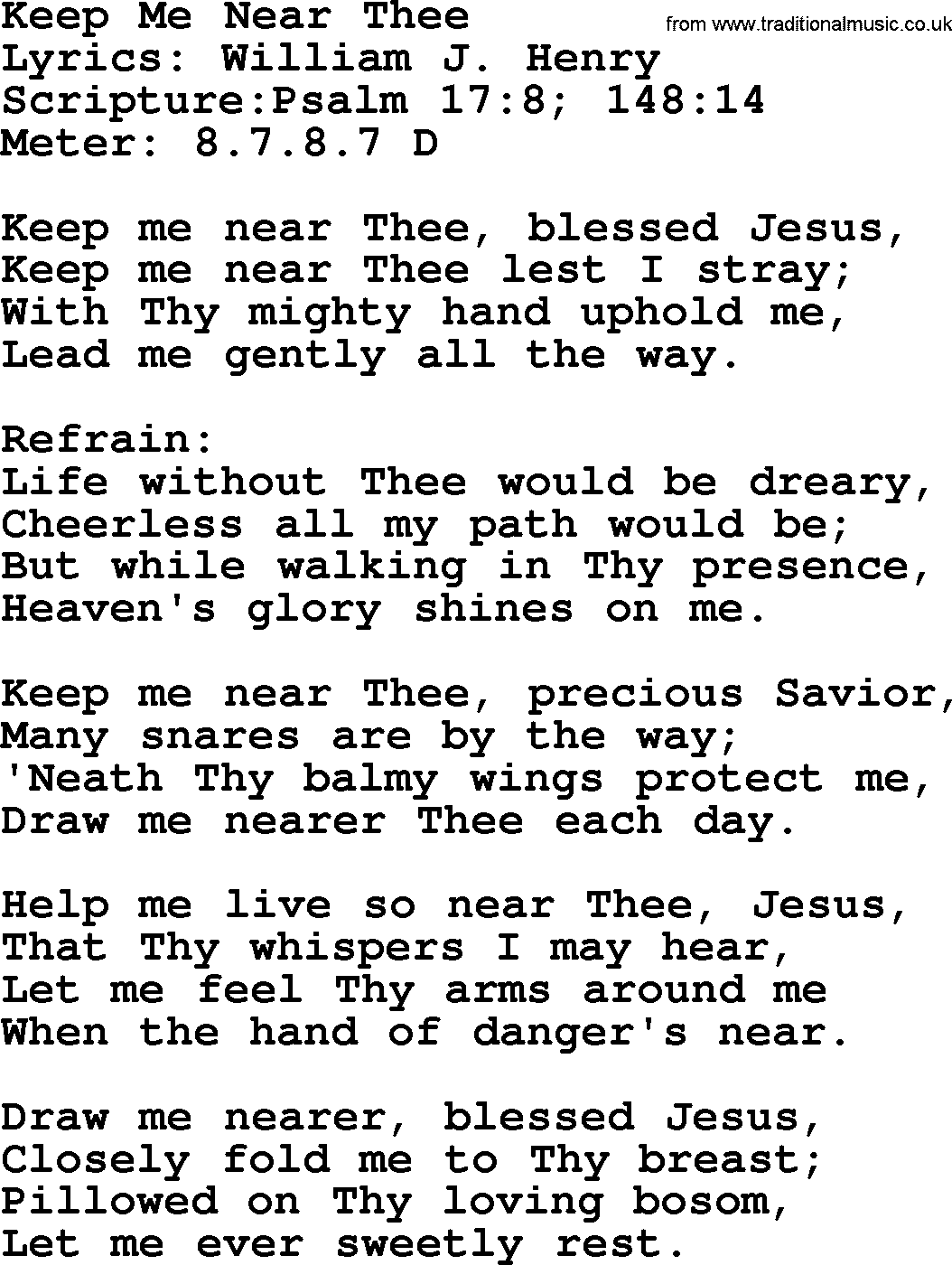 Hymns about  Angels, Hymn: Keep Me Near Thee, lyrics, sheet music, midi & Mp3 music with PDF