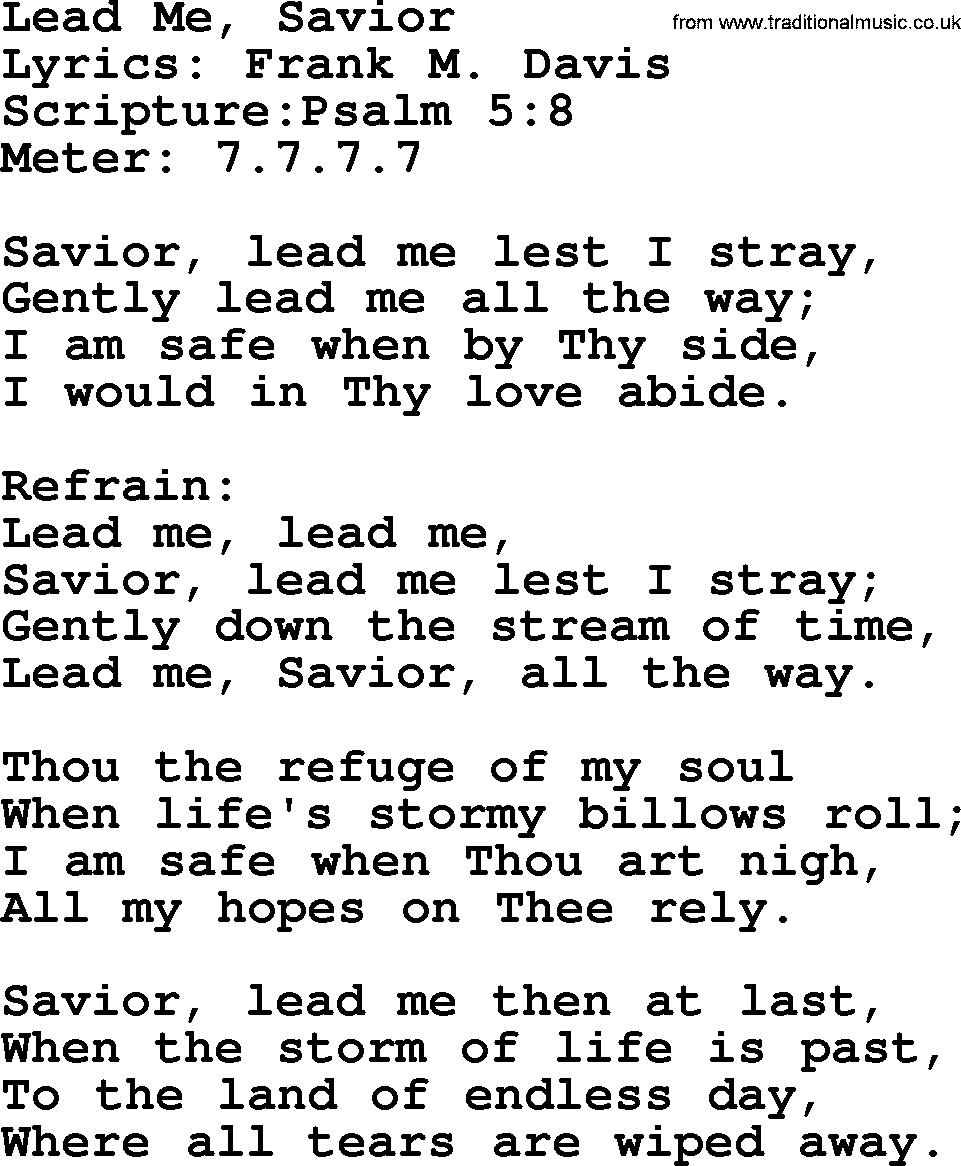 Hymns about  Angels, Hymn: Lead Me, Savior, lyrics, sheet music, midi & Mp3 music with PDF