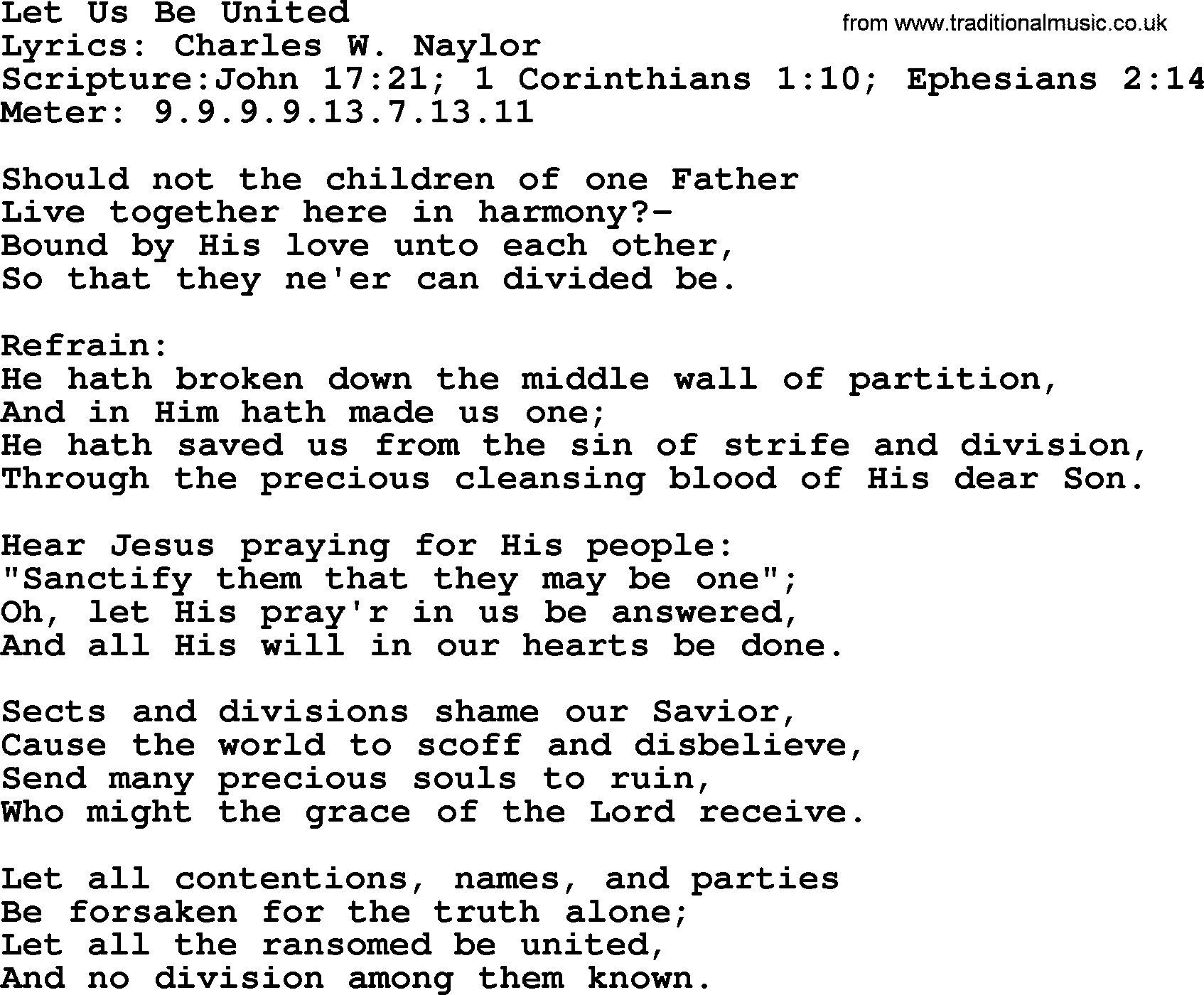 Hymns about  Angels, Hymn: Let Us Be United, lyrics, sheet music, midi & Mp3 music with PDF