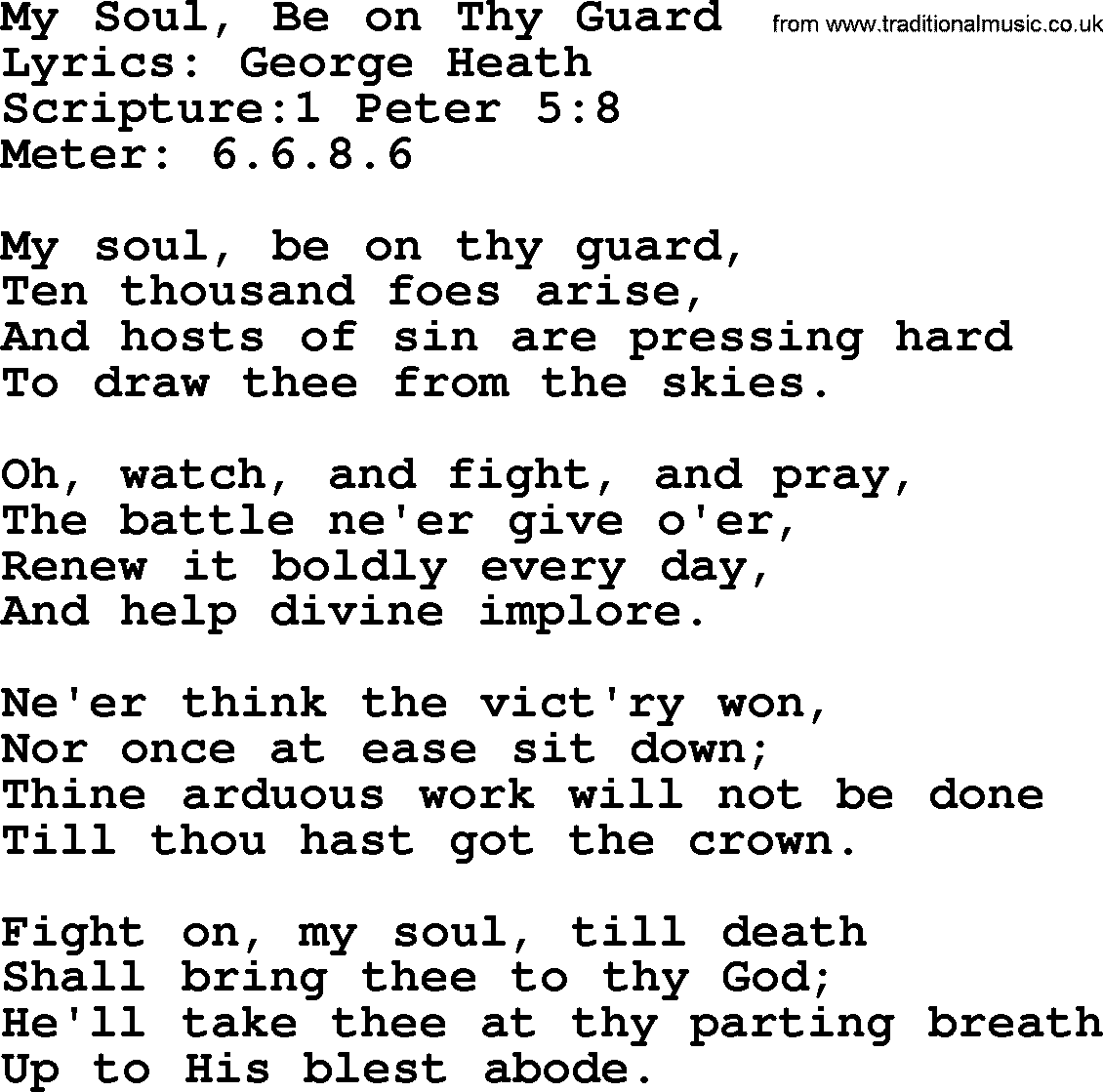 Hymns about  Angels, Hymn: My Soul, Be on Thy Guard, lyrics, sheet music, midi & Mp3 music with PDF