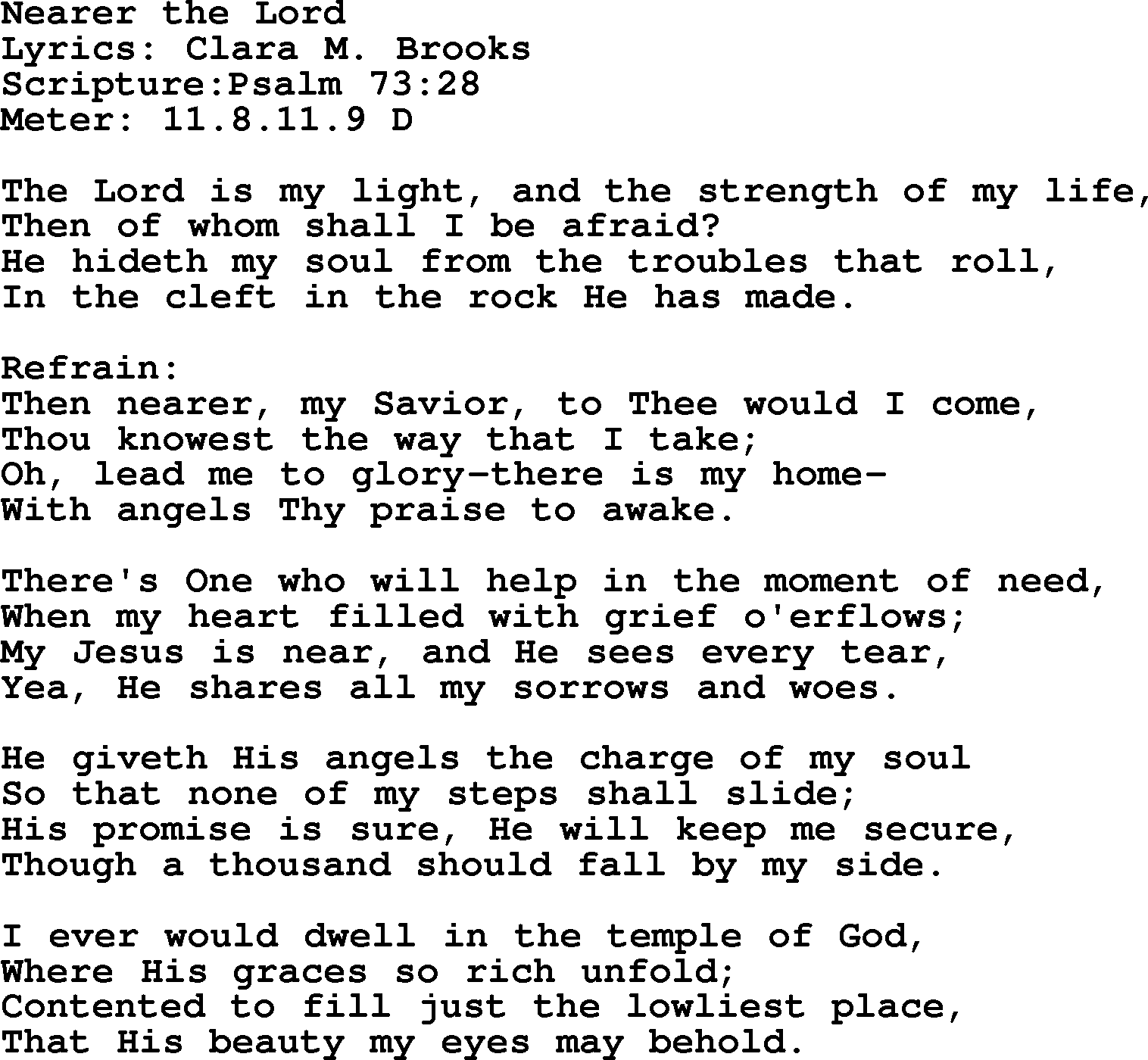 Hymns about  Angels, Hymn: Nearer the Lord, lyrics, sheet music, midi & Mp3 music with PDF