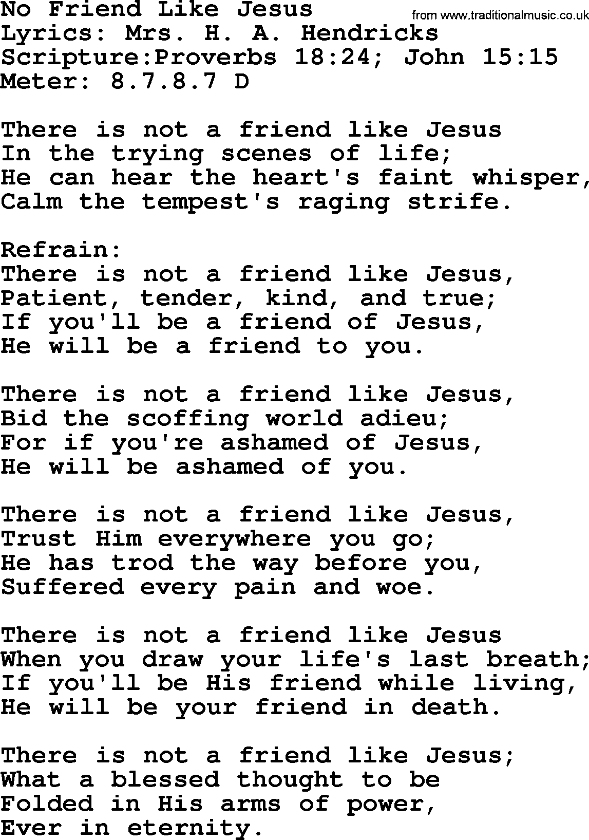 Hymns about  Angels, Hymn: No Friend Like Jesus, lyrics, sheet music, midi & Mp3 music with PDF