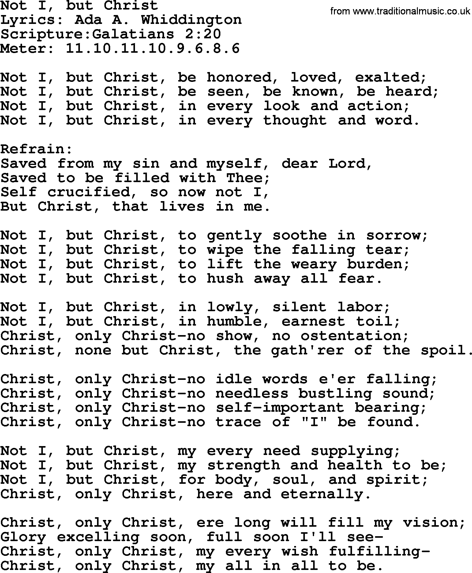 Hymns about  Angels, Hymn: Not I, but Christ, lyrics, sheet music, midi & Mp3 music with PDF
