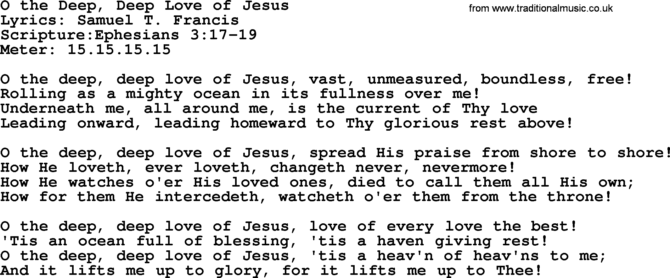 Hymns about  Angels, Hymn: O the Deep, Deep Love of Jesus, lyrics, sheet music, midi & Mp3 music with PDF