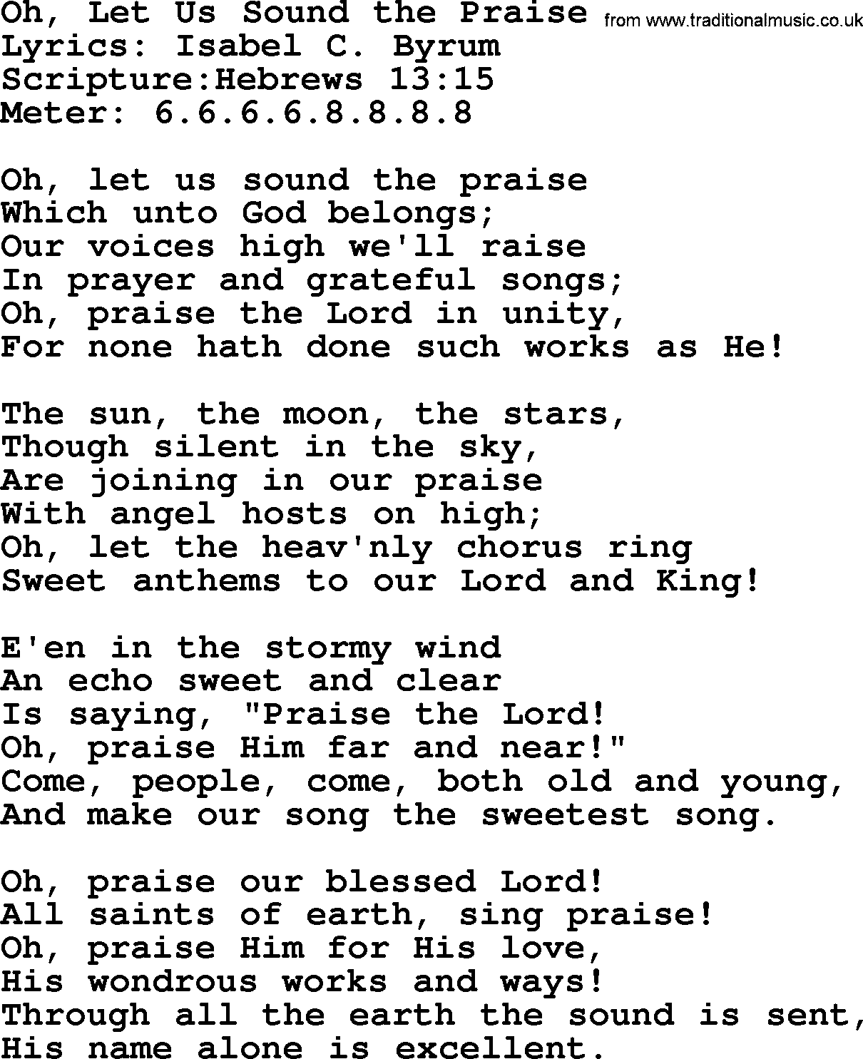 Hymns about  Angels, Hymn: Oh, Let Us Sound the Praise, lyrics, sheet music, midi & Mp3 music with PDF