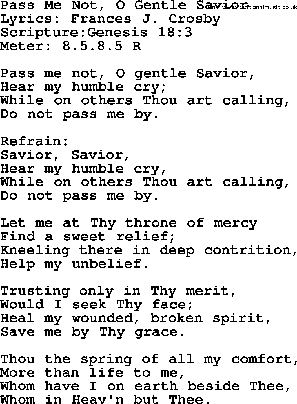 Hymns about  Angels, Hymn: Pass Me Not, O Gentle Savior, lyrics, sheet music, midi & Mp3 music with PDF