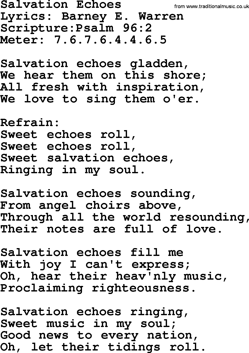 Hymns about  Angels, Hymn: Salvation Echoes, lyrics, sheet music, midi & Mp3 music with PDF
