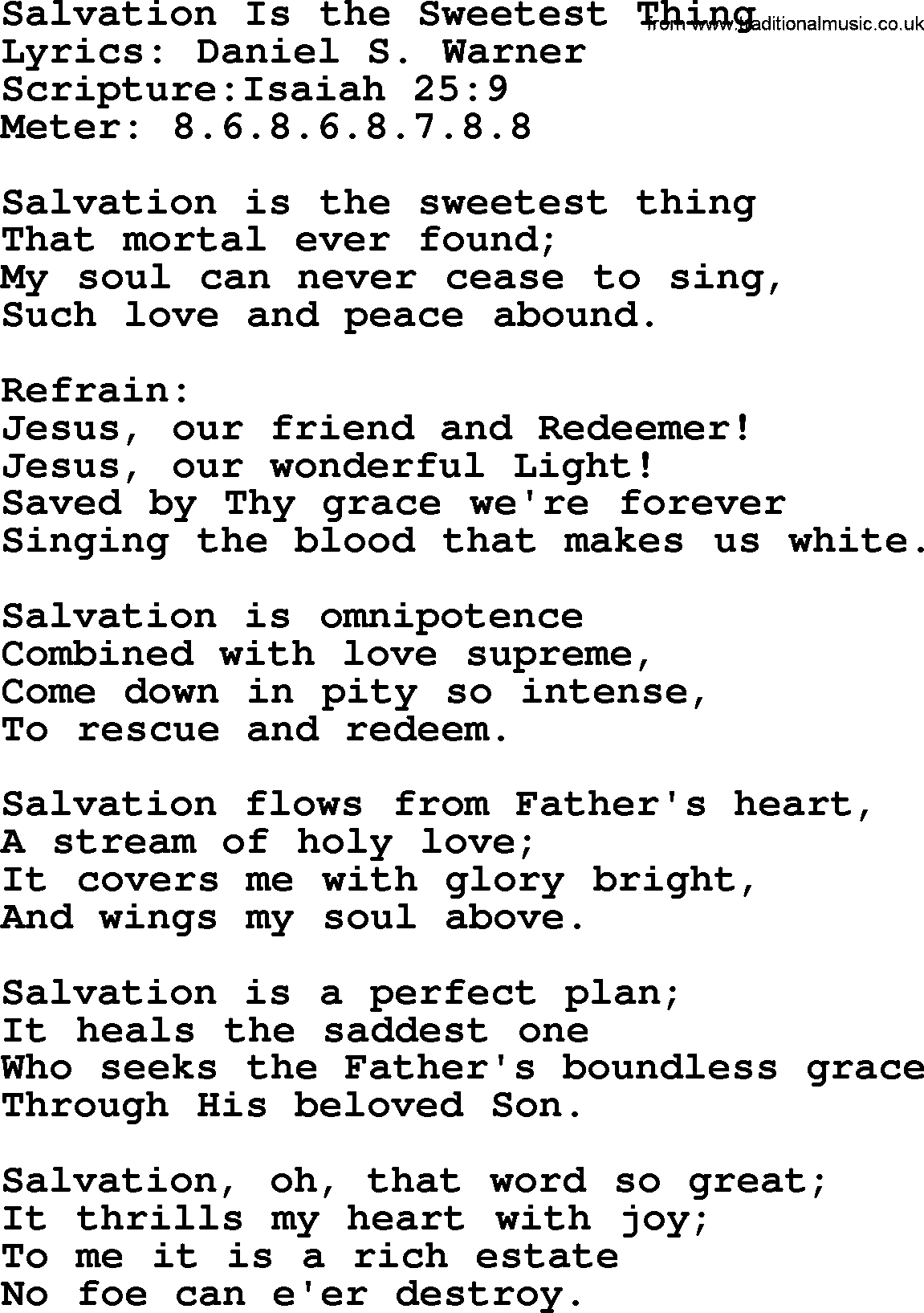 Hymns about  Angels, Hymn: Salvation Is the Sweetest Thing, lyrics, sheet music, midi & Mp3 music with PDF