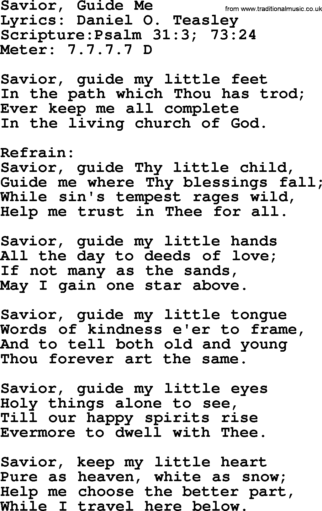 Hymns about  Angels, Hymn: Savior, Guide Me, lyrics, sheet music, midi & Mp3 music with PDF