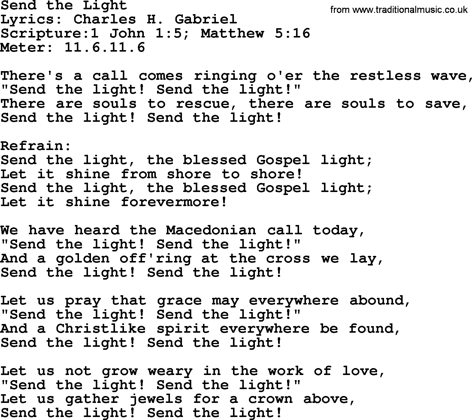 Hymns about  Angels, Hymn: Send the Light, lyrics, sheet music, midi & Mp3 music with PDF