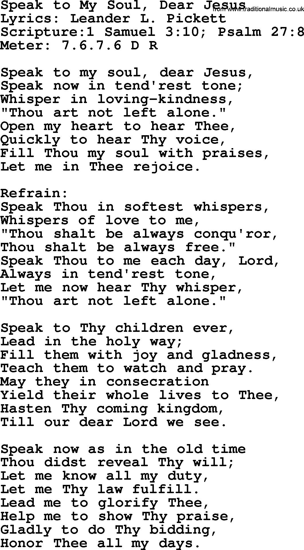 Hymns about  Angels, Hymn: Speak to My Soul, Dear Jesus, lyrics, sheet music, midi & Mp3 music with PDF