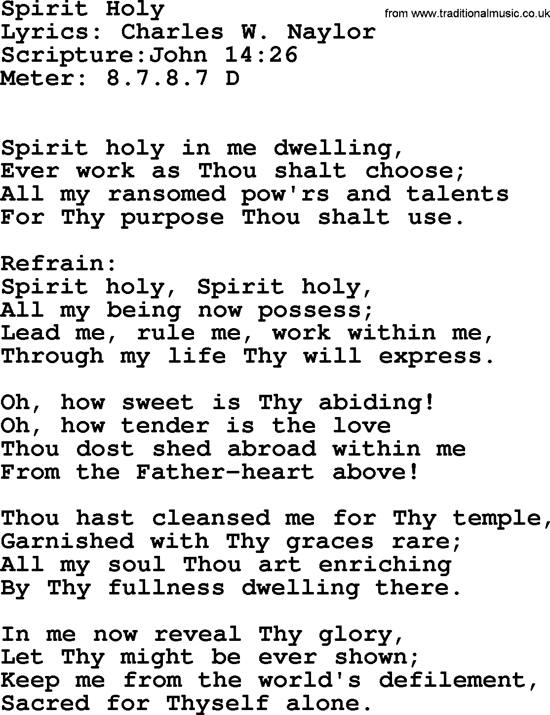 Hymns about  Angels, Hymn: Spirit Holy, lyrics, sheet music, midi & Mp3 music with PDF