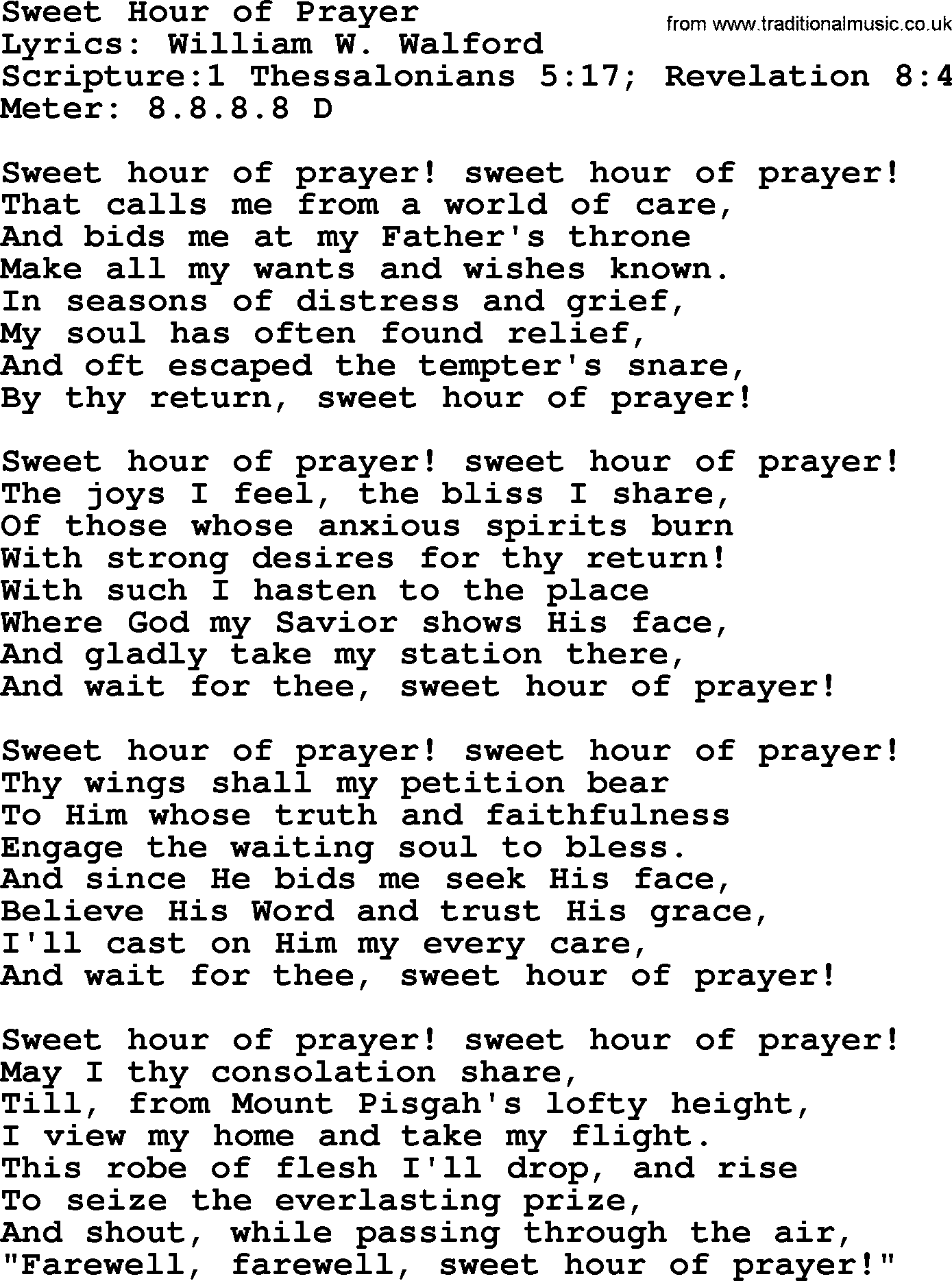 Hymns about  Angels, Hymn: Sweet Hour of Prayer, lyrics, sheet music, midi & Mp3 music with PDF