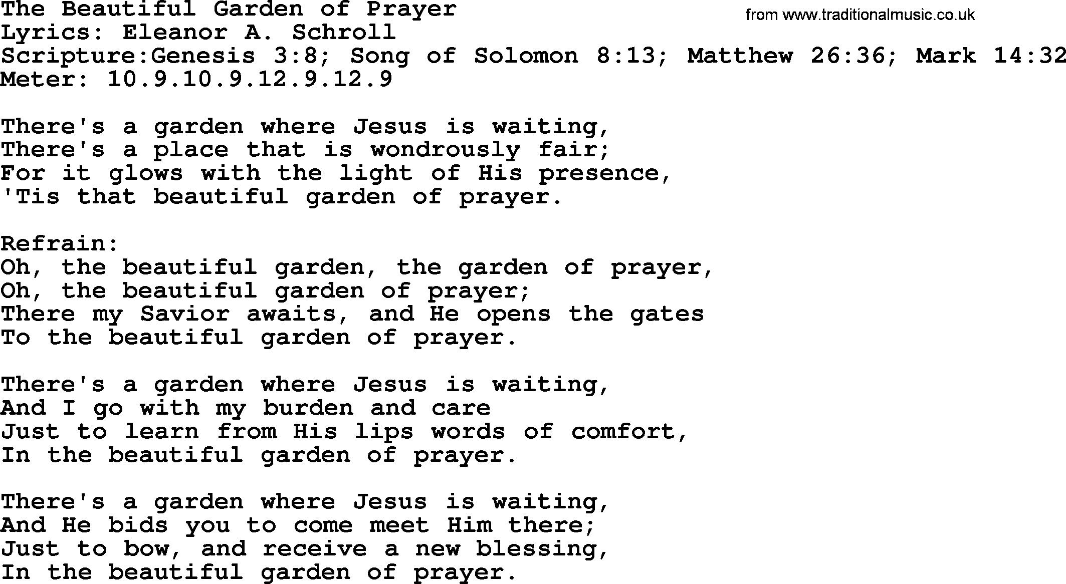 Hymns about  Angels, Hymn: The Beautiful Garden of Prayer, lyrics, sheet music, midi & Mp3 music with PDF