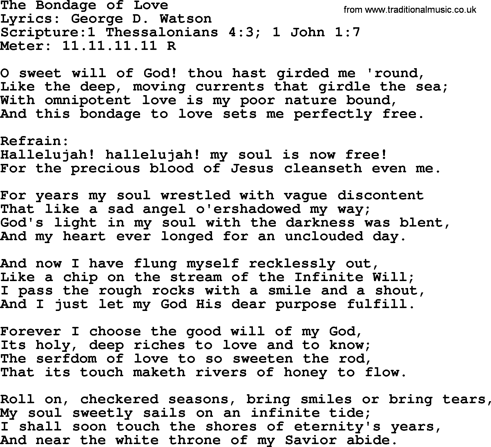 Hymns about  Angels, Hymn: The Bondage of Love, lyrics, sheet music, midi & Mp3 music with PDF