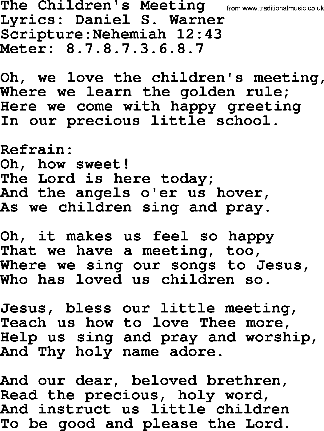 Hymns about  Angels, Hymn: The Children's Meeting, lyrics, sheet music, midi & Mp3 music with PDF