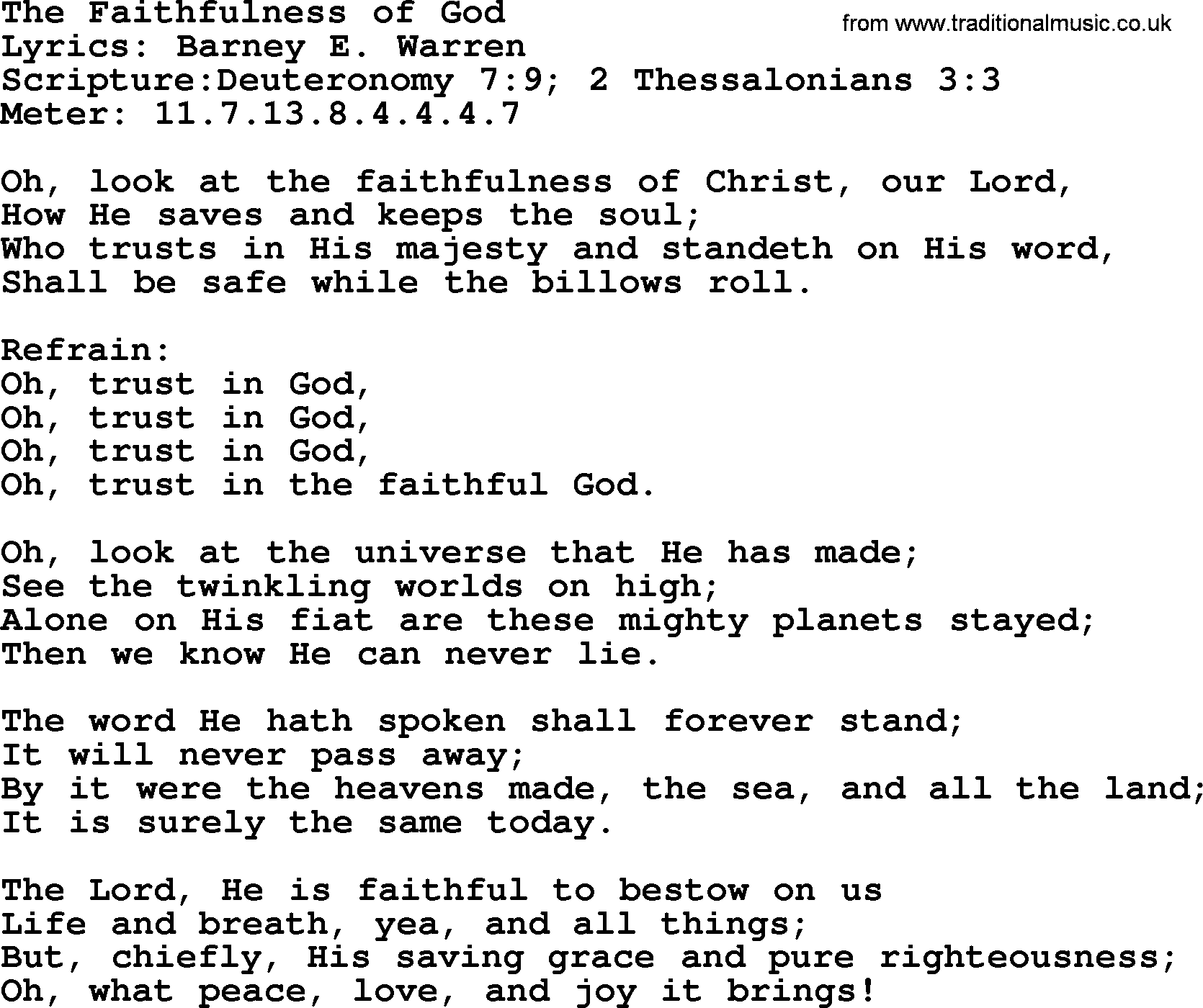Hymns about  Angels, Hymn: The Faithfulness of God, lyrics, sheet music, midi & Mp3 music with PDF