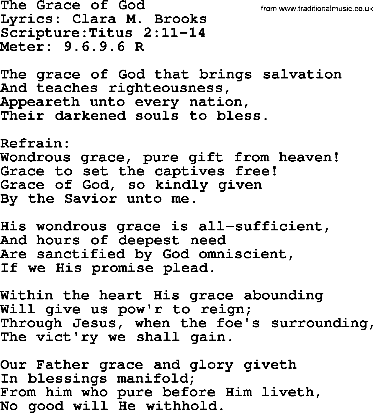 Hymns about  Angels, Hymn: The Grace of God, lyrics, sheet music, midi & Mp3 music with PDF
