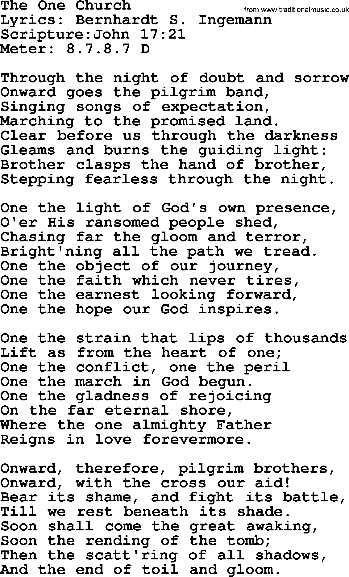Hymns about  Angels, Hymn: The One Church, lyrics, sheet music, midi & Mp3 music with PDF