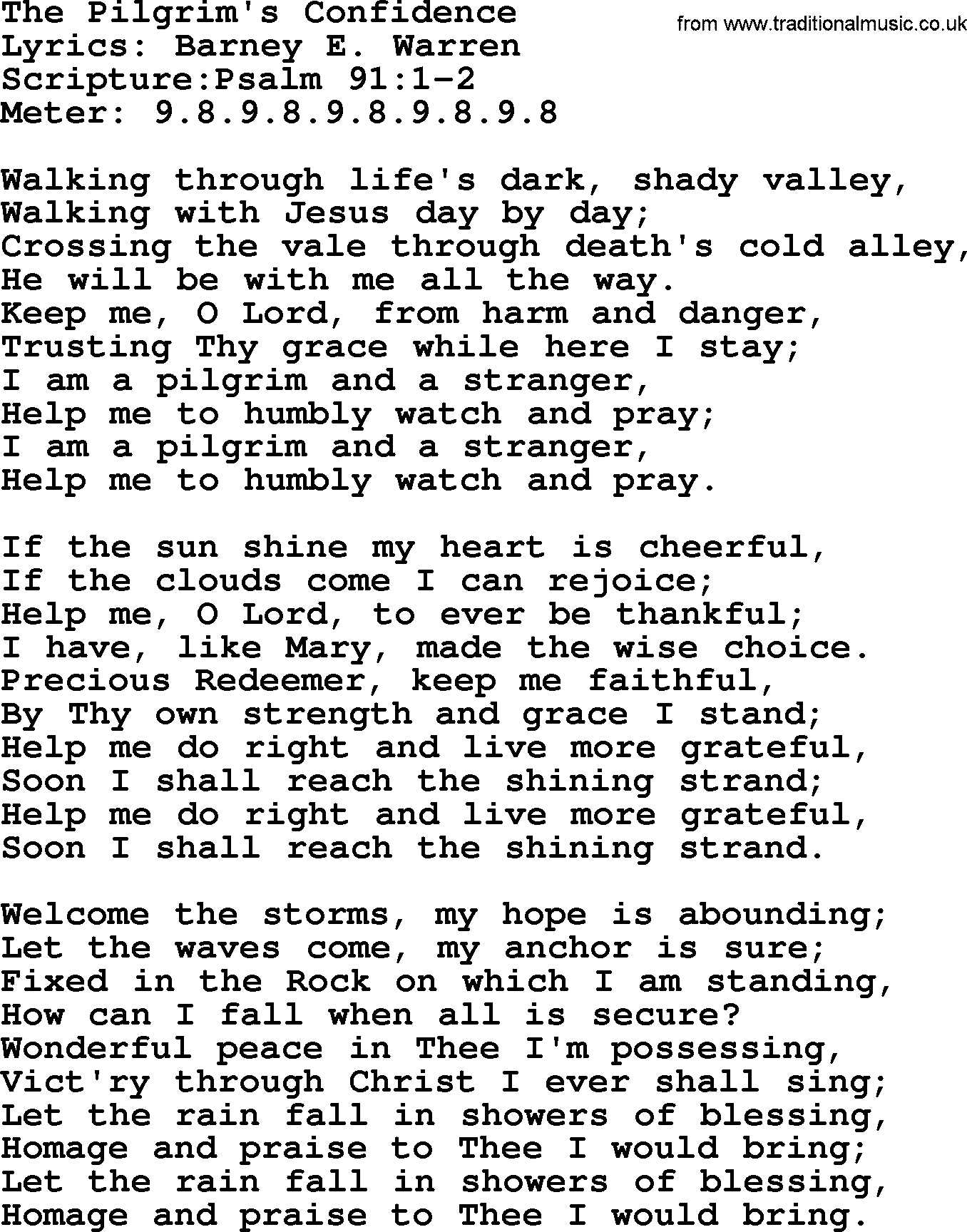 Hymns about  Angels, Hymn: The Pilgrim's Confidence, lyrics, sheet music, midi & Mp3 music with PDF