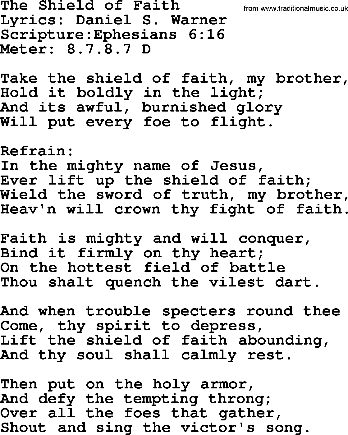 Hymns about  Angels, Hymn: The Shield of Faith, lyrics, sheet music, midi & Mp3 music with PDF