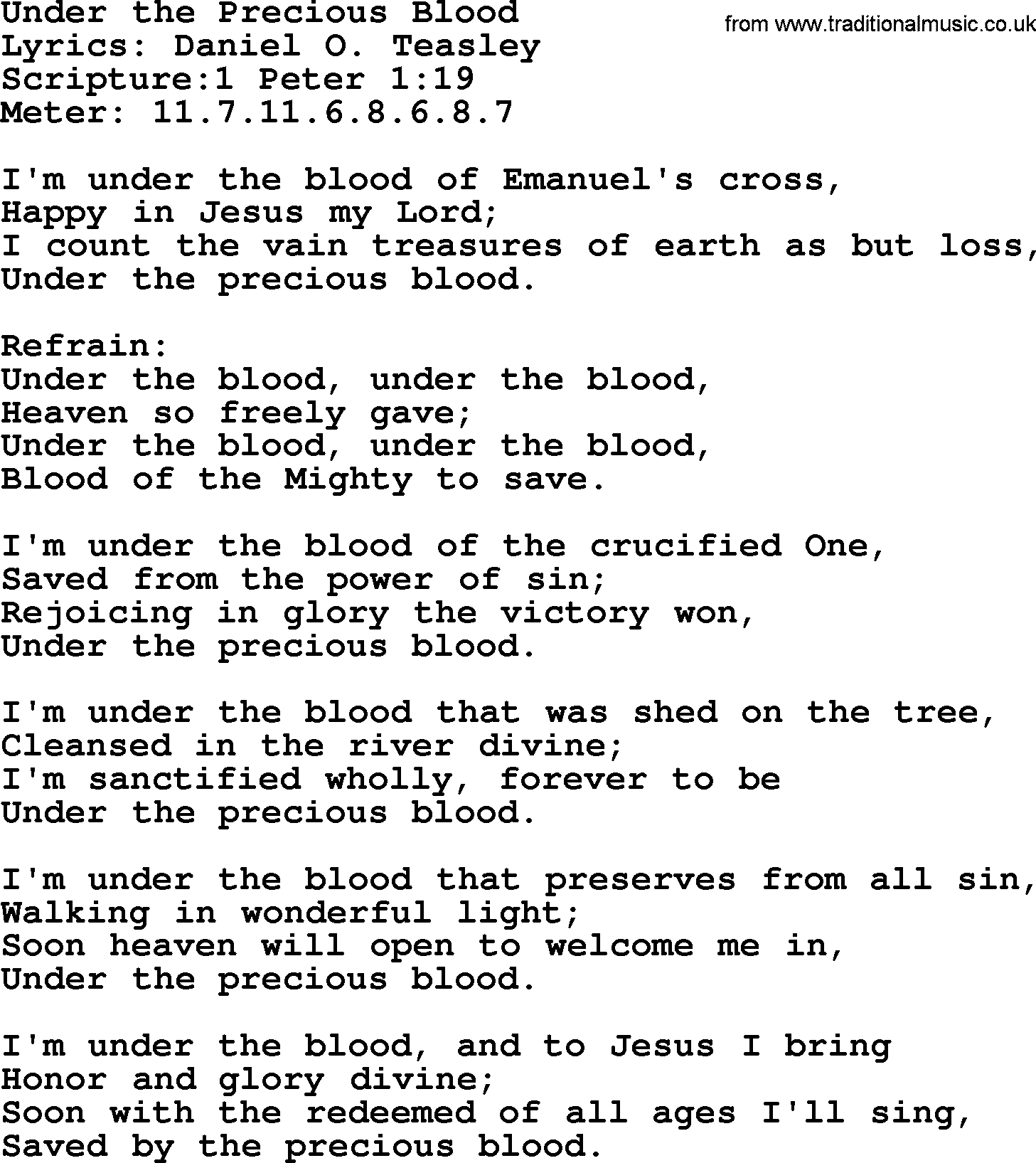 Hymns about  Angels, Hymn: Under the Precious Blood, lyrics, sheet music, midi & Mp3 music with PDF