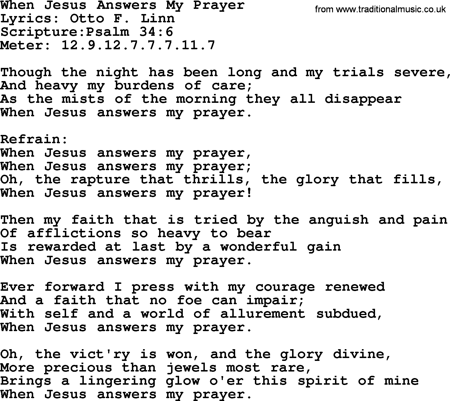 Hymns about  Angels, Hymn: When Jesus Answers My Prayer, lyrics, sheet music, midi & Mp3 music with PDF