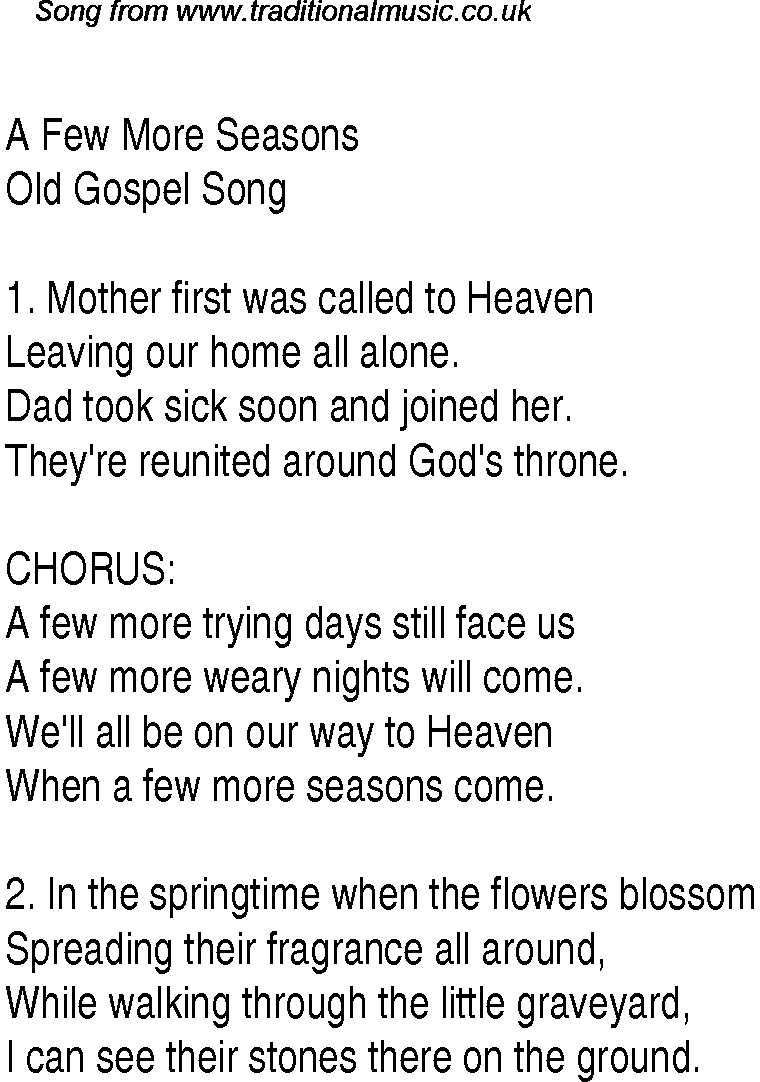 Gospel Song: a-few-more-seasons, lyrics and chords.