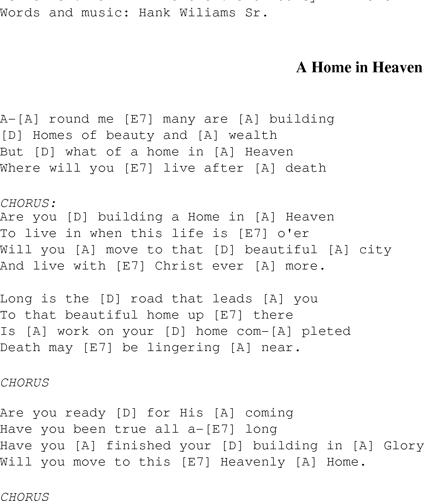 Gospel Song: a_home_in_heaven, lyrics and chords.