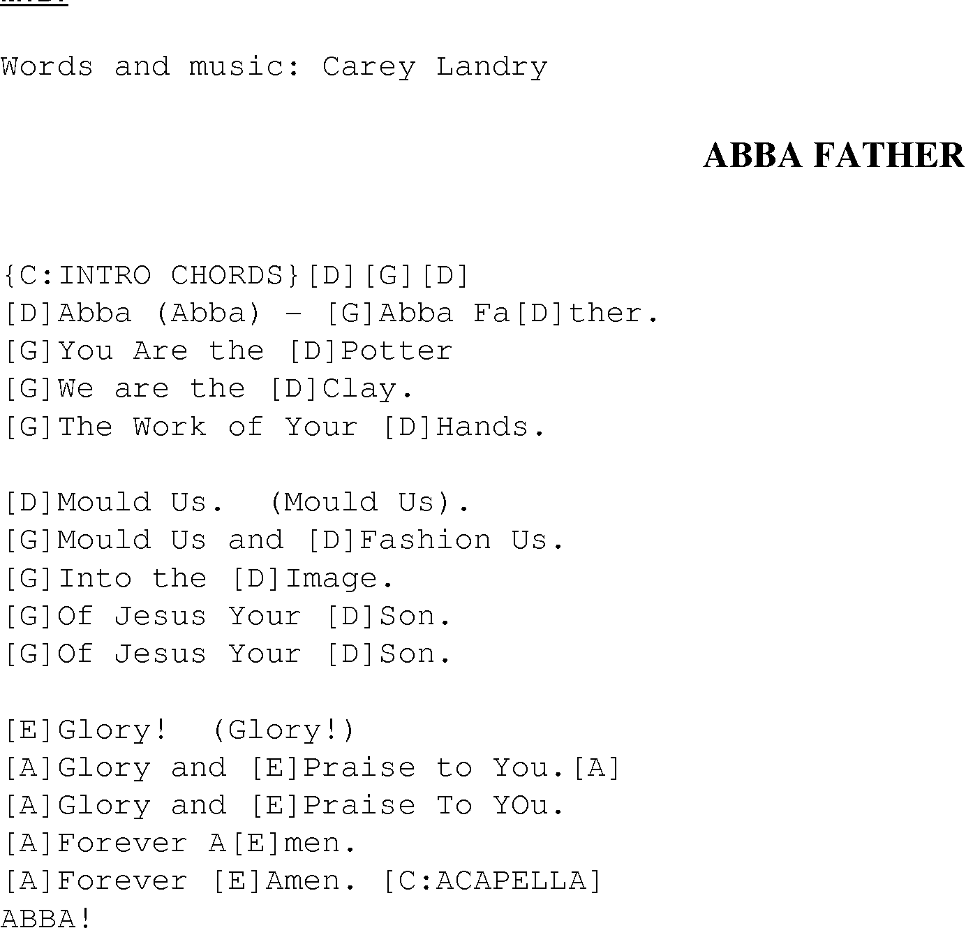 Gospel Song: abba_father, lyrics and chords.
