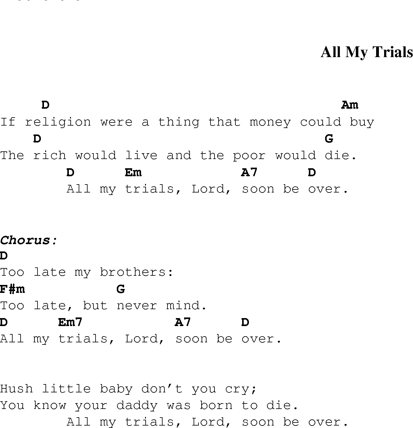 Gospel Song: all_my_trials, lyrics and chords.