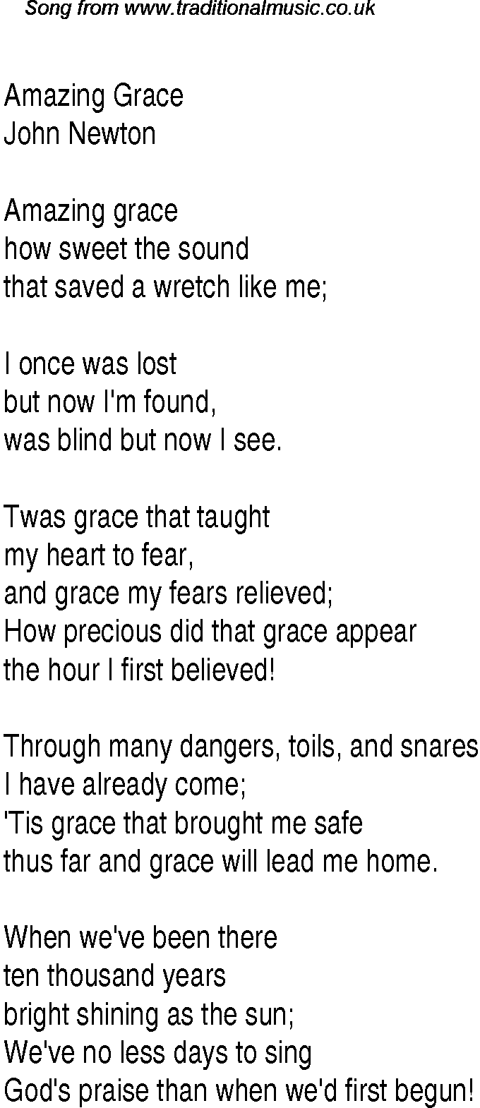 amazing grace lyrics printable pdf
