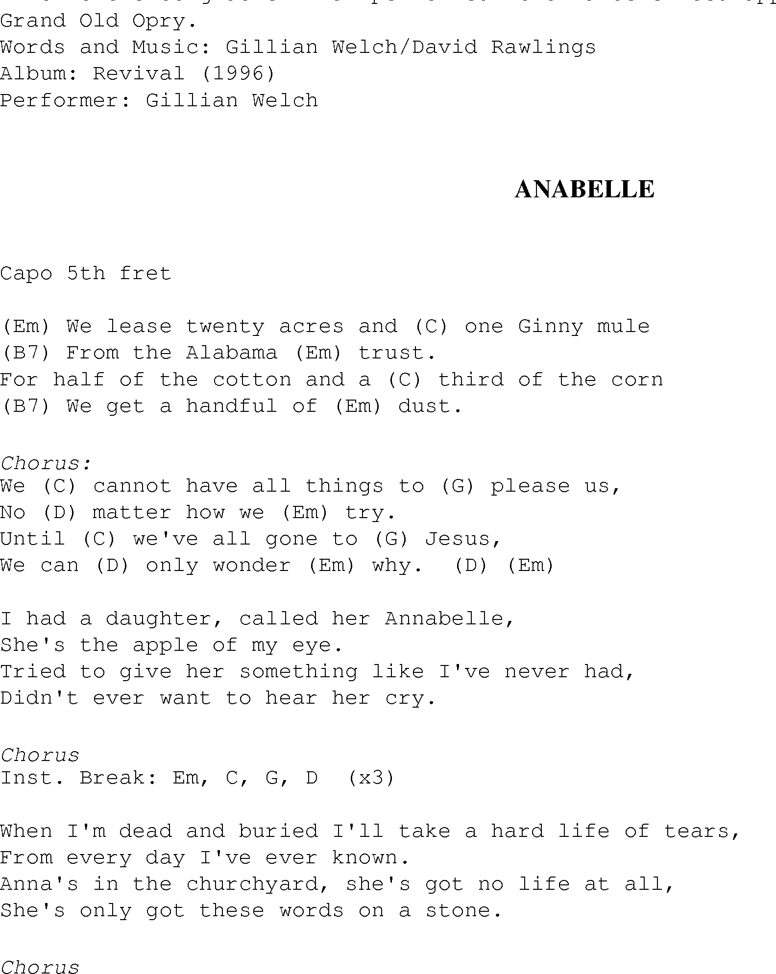 Gospel Song: anabelle, lyrics and chords.