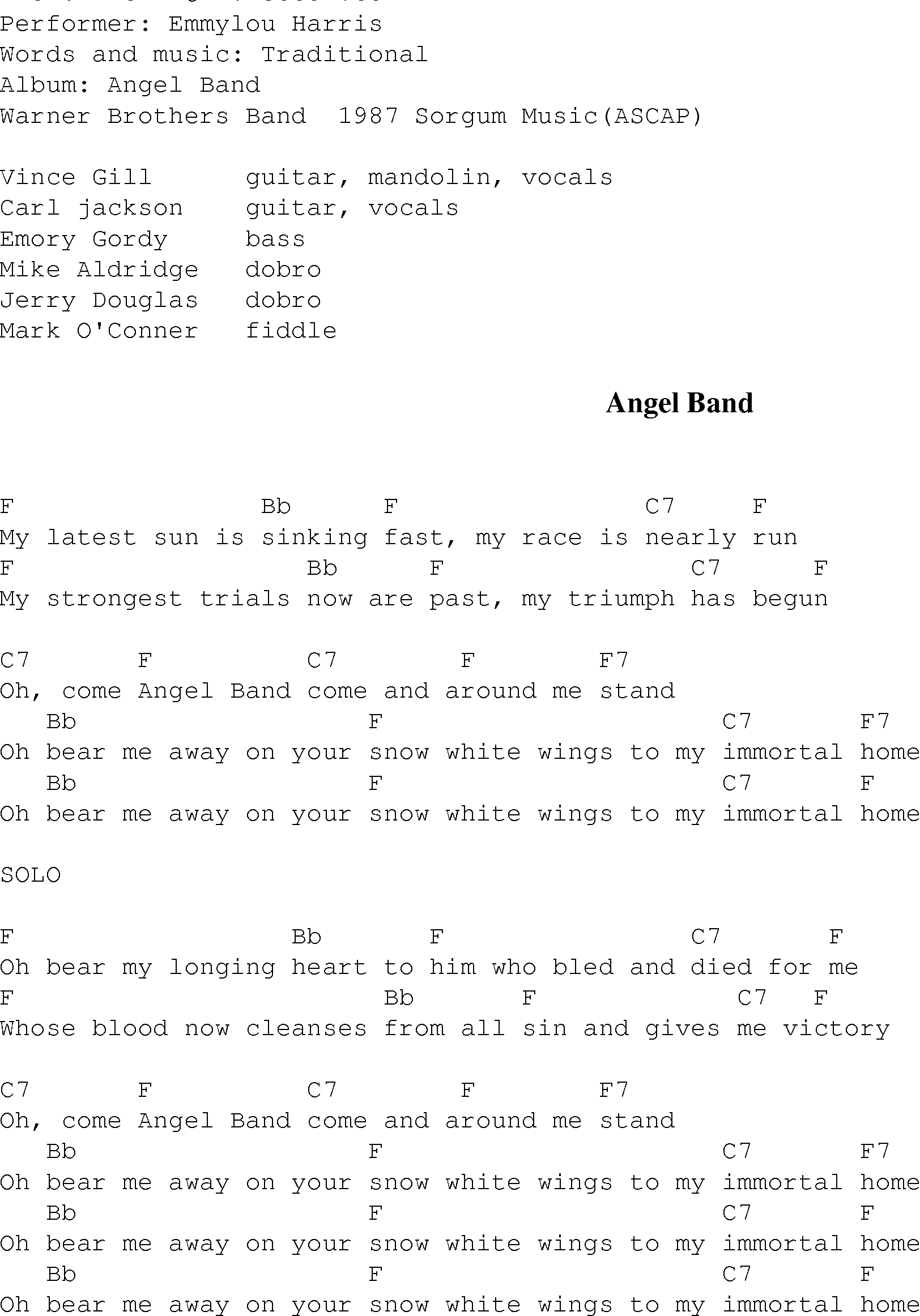 Gospel Song: angel_band02, lyrics and chords.